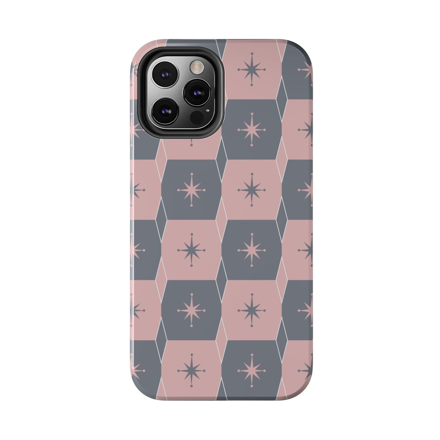 Square and Diamond Pattern in Pink and Gray Tough iPhone Cases