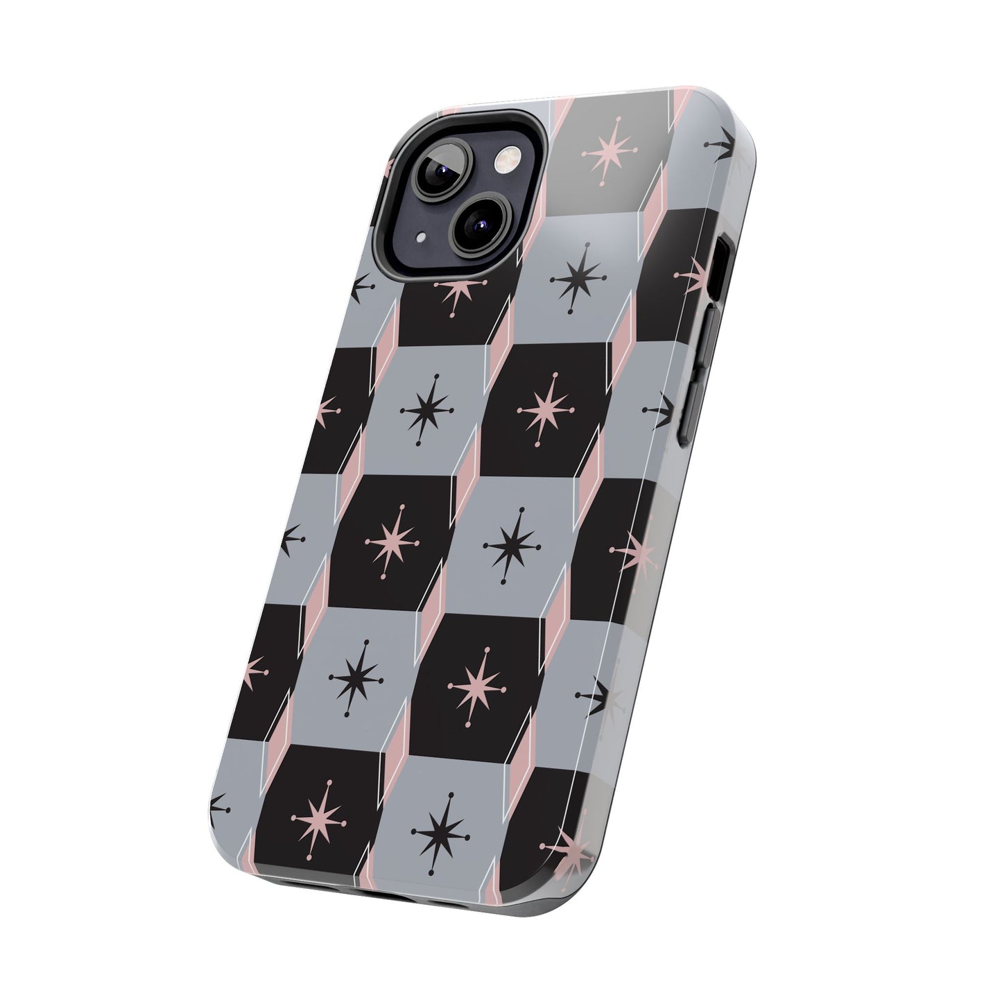 Diamond and Square Pattern in Pink, Black and Gray Tough iPhone Cases