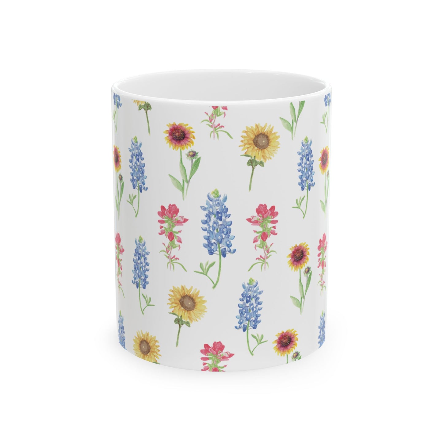 Texas Wildflower Mug — Sunflower & Bluebonnet Ceramic Coffee Cup (11oz, 15oz)