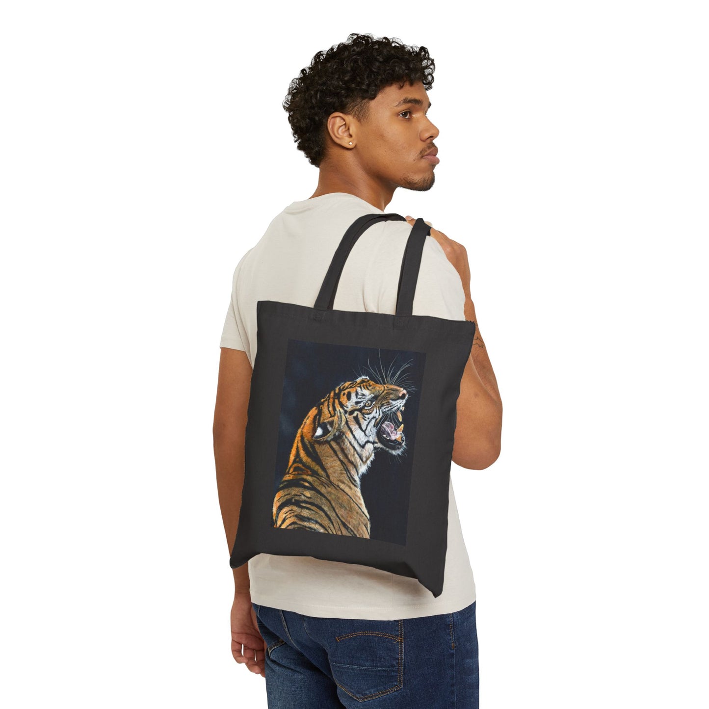 Roaring Tiger Canvas Tote Bag — Eco-Friendly Animal Art Shopper