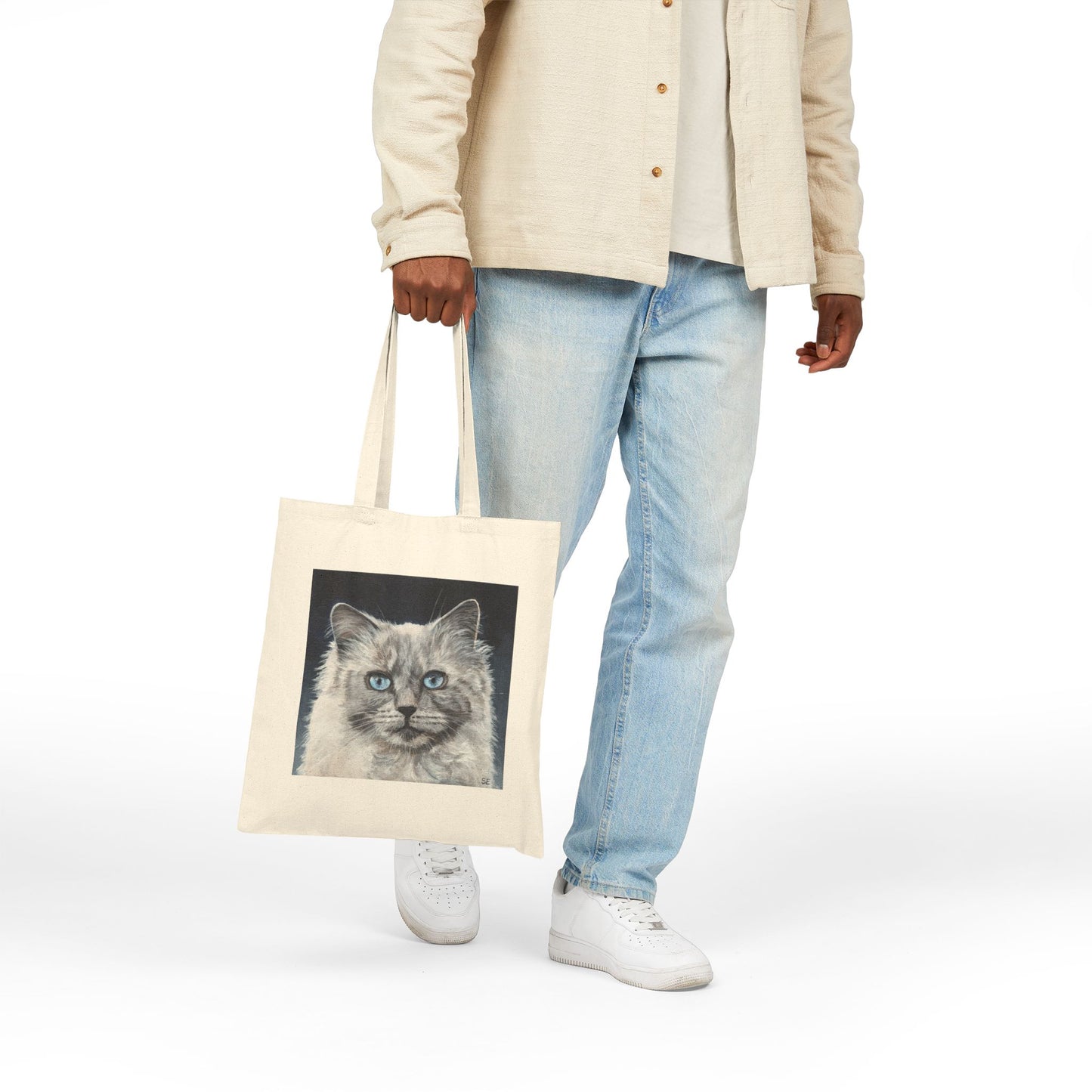 Blue-Eyed Ragdoll Cat Canvas Tote Bag — Cute Cat Portrait Eco Shopper