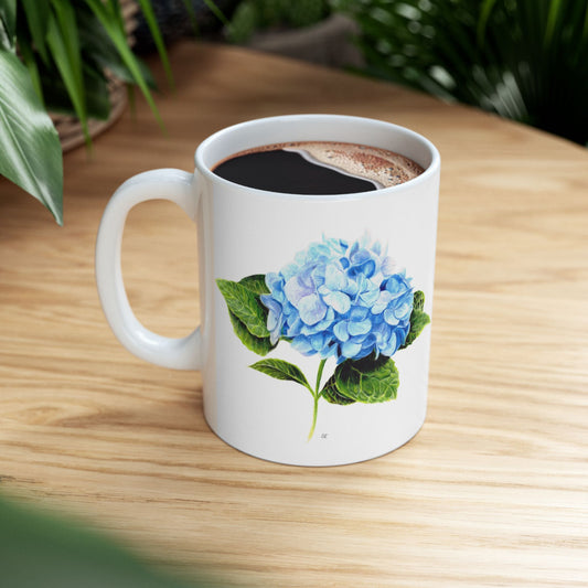 Hydrangea Ceramic Mug — Blue Floral Coffee Cup (11oz & 15oz)