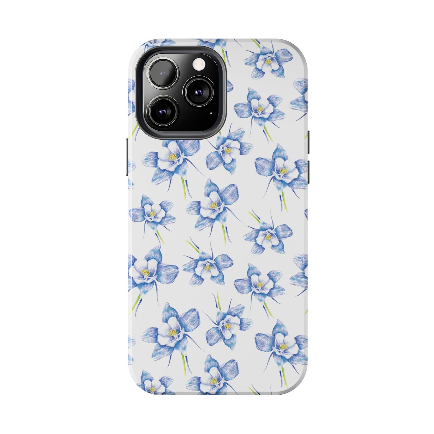 Blue Columbine Watercolor Flower Pattern Tough iPhone Cases