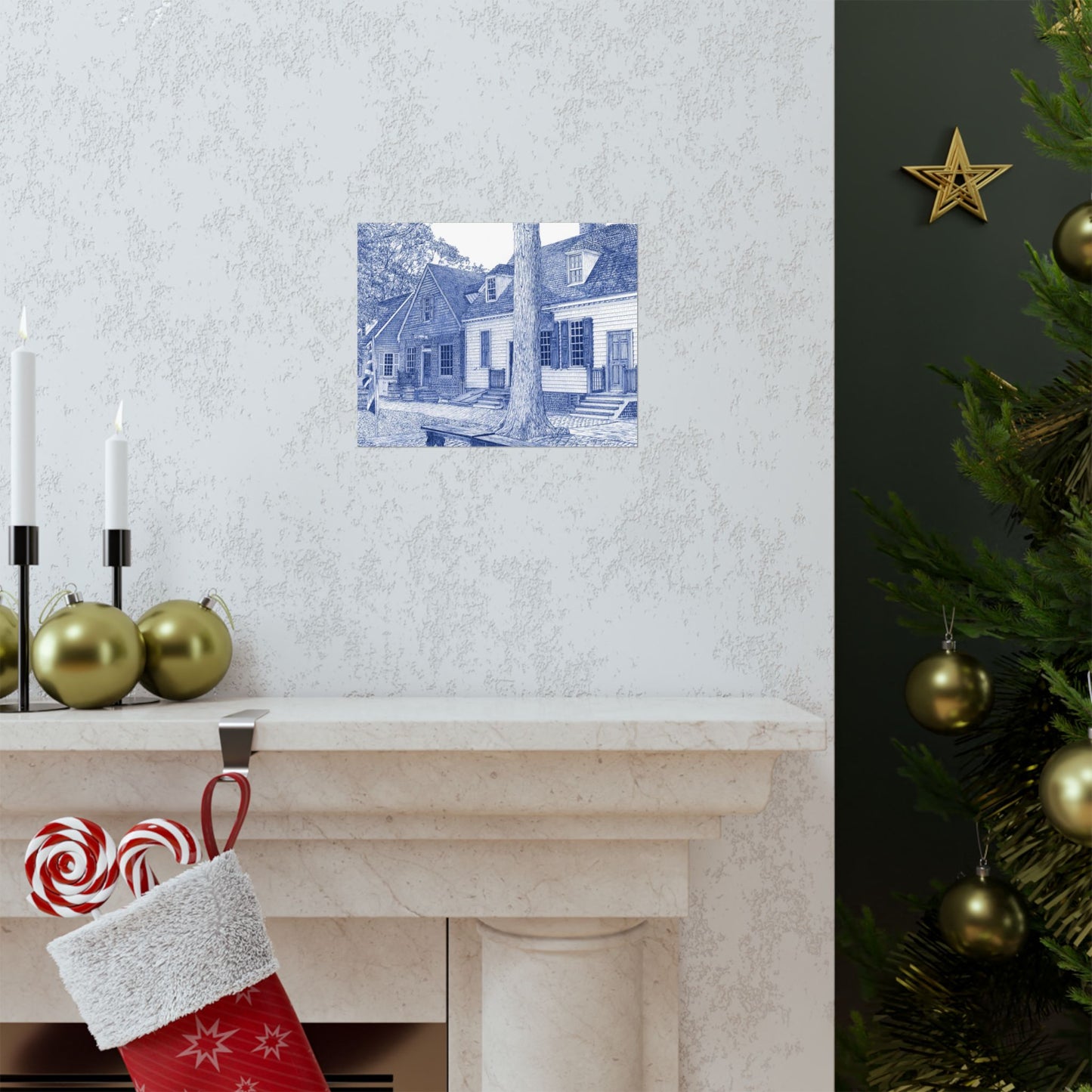 Colonial Williamsburg's Millinery Row Poster in Blue — Matte Horizontal Wall Art