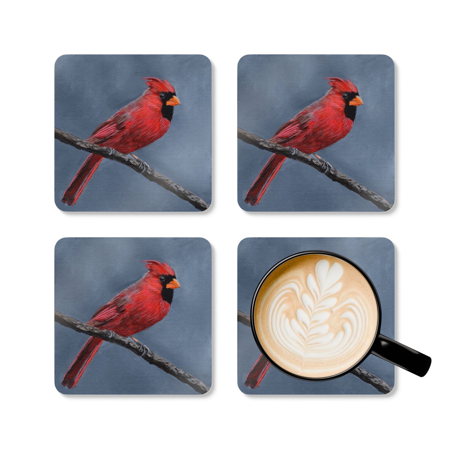 Cardinal Artwork Cork Coaster Set — Red Bird Nature Drink Coasters (4-Pack)