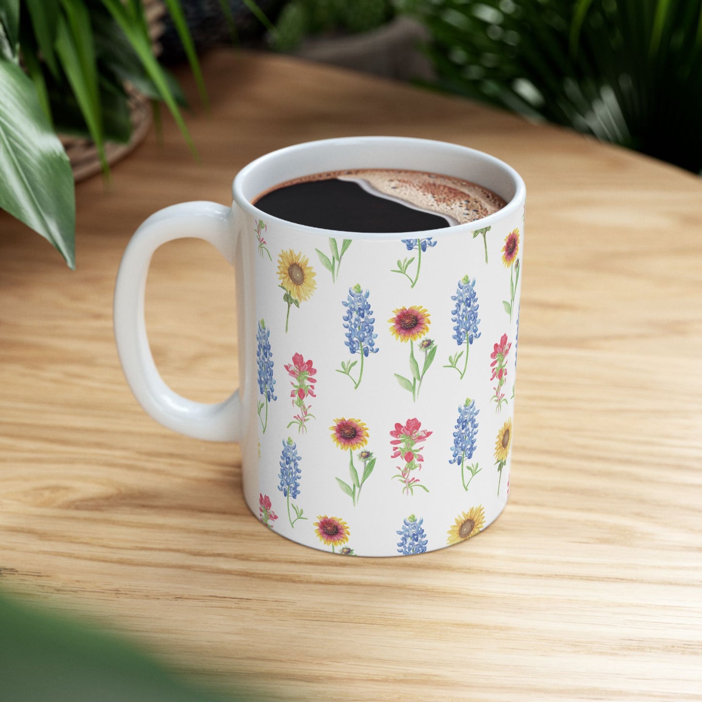 Texas Wildflower Mug — Sunflower & Bluebonnet Ceramic Coffee Cup (11oz, 15oz)