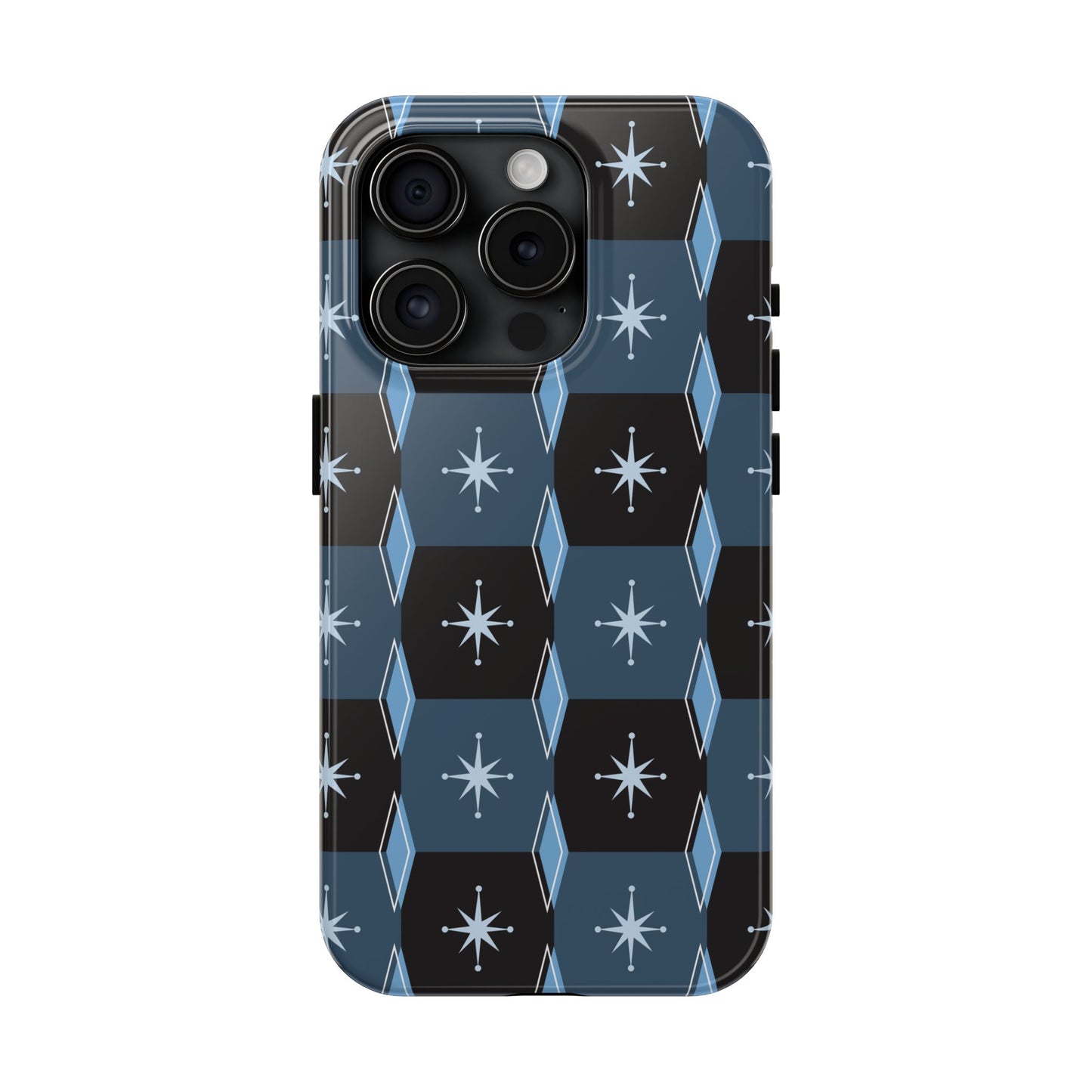 Blue and Black Diamond and Square Pattern Tough iPhone Cases