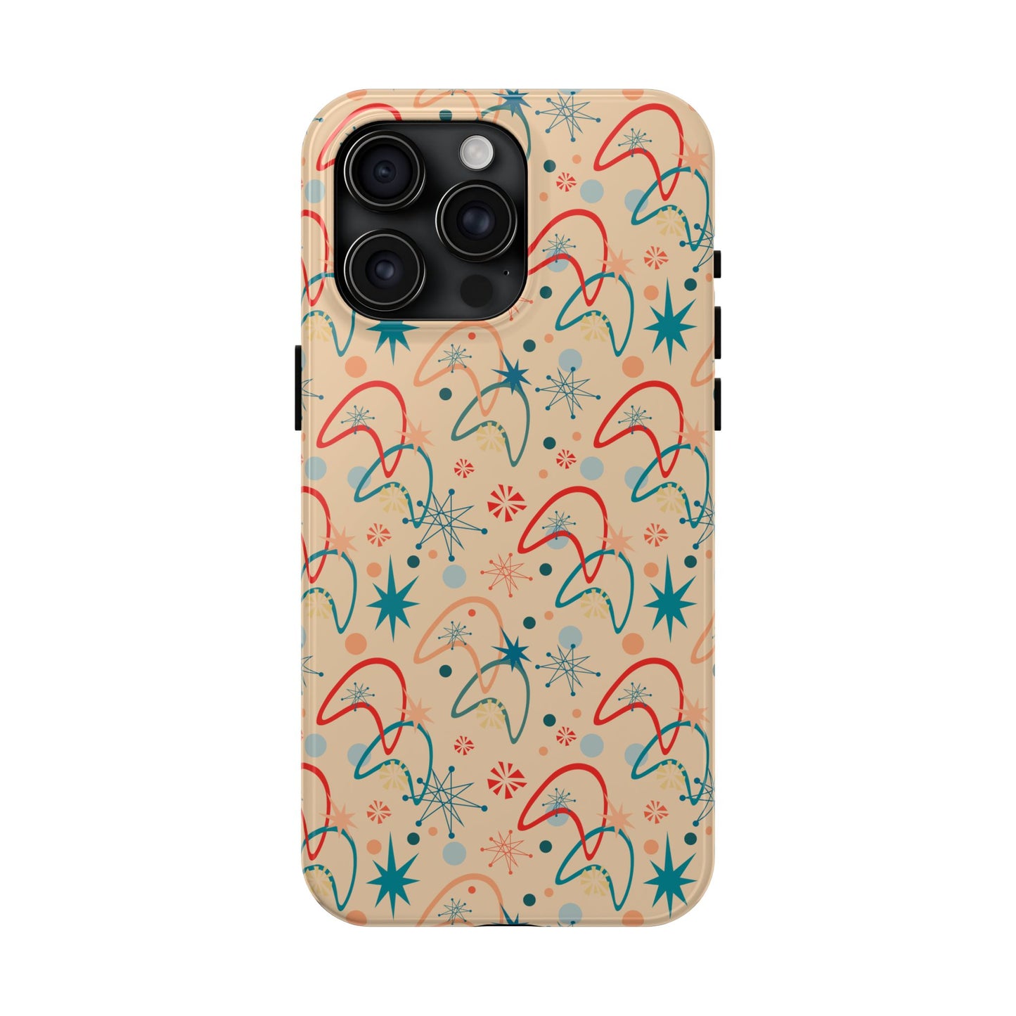 1950s Atomic Age Retro Pattern in Beige Tough iPhone Case