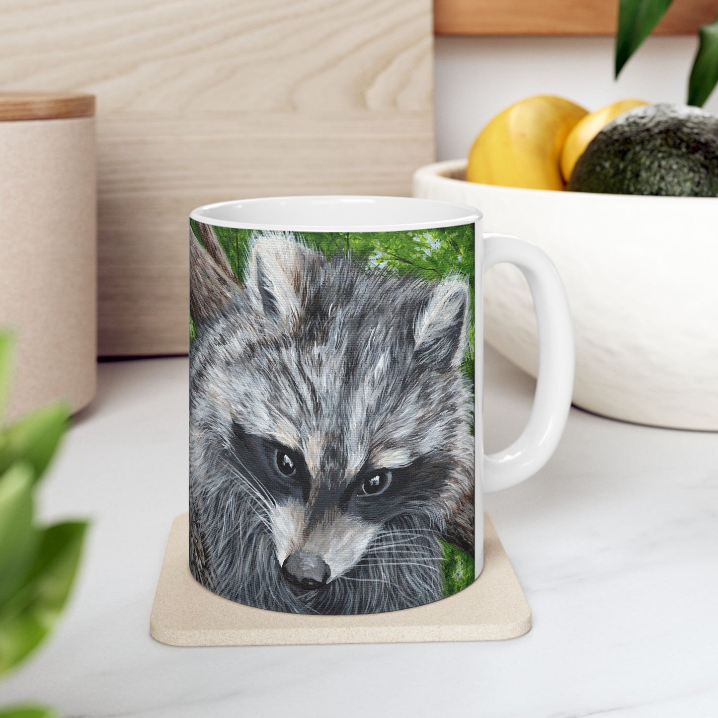 Raccoon Art Ceramic Mug — Forest Wildlife Coffee Cup (11oz & 15oz)