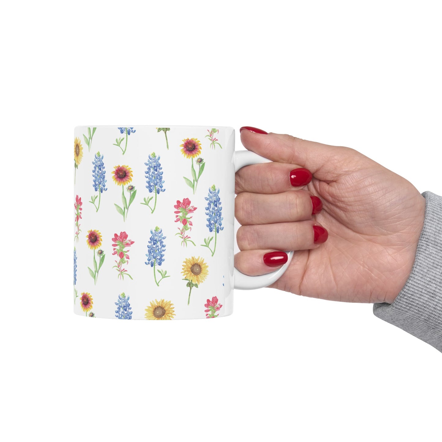 Texas Wildflower Mug — Sunflower & Bluebonnet Ceramic Coffee Cup (11oz, 15oz)