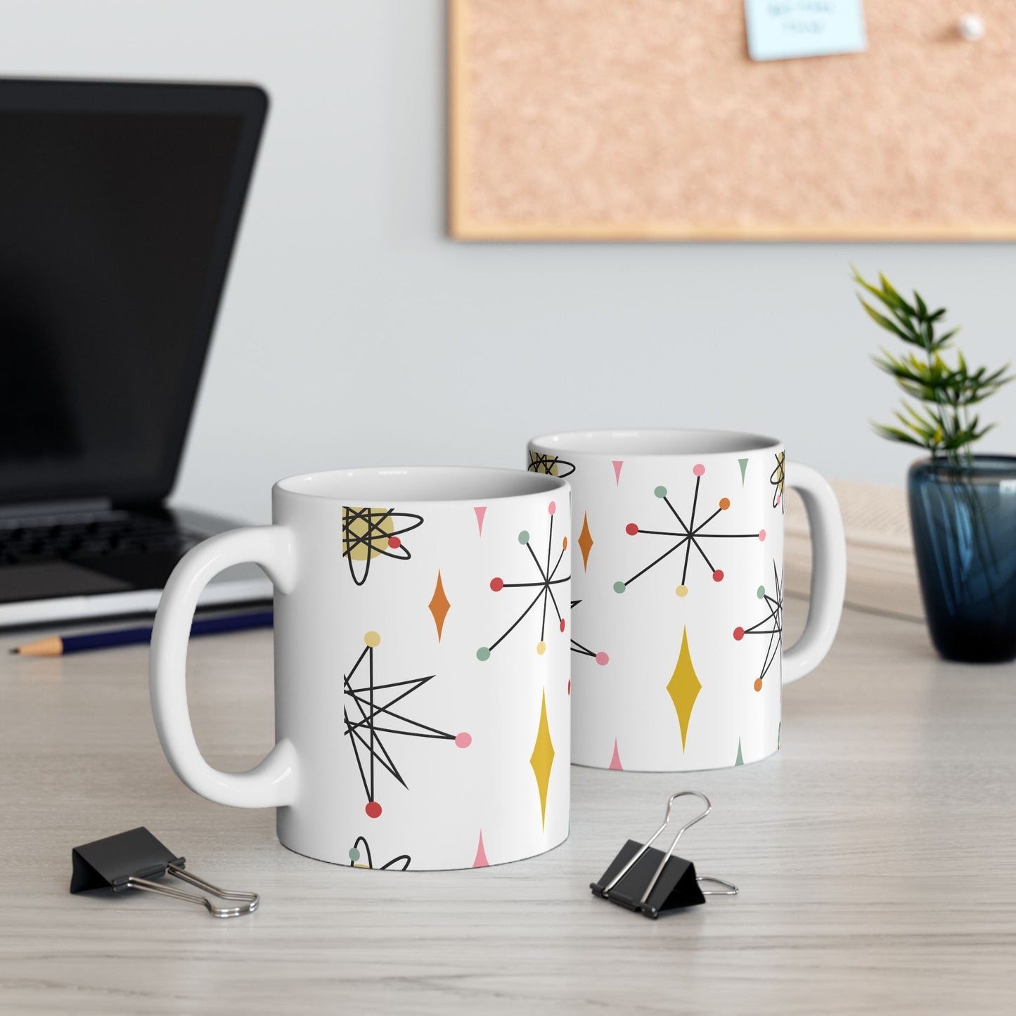 Mid-Century Atomic Pattern Ceramic Mug (11oz & 15oz) — Retro Starburst Coffee Cup