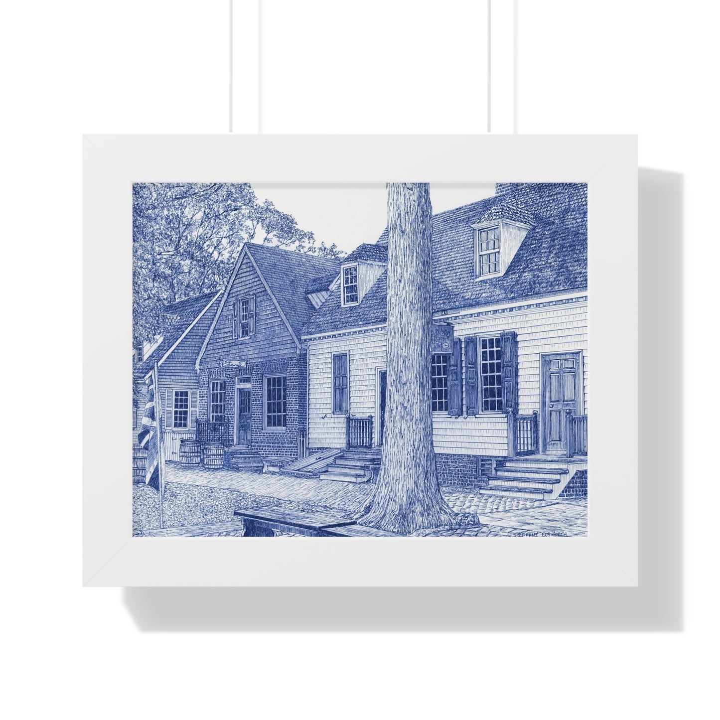 Colonial Williamsburg's Millinery Row in Blue - Framed Poster