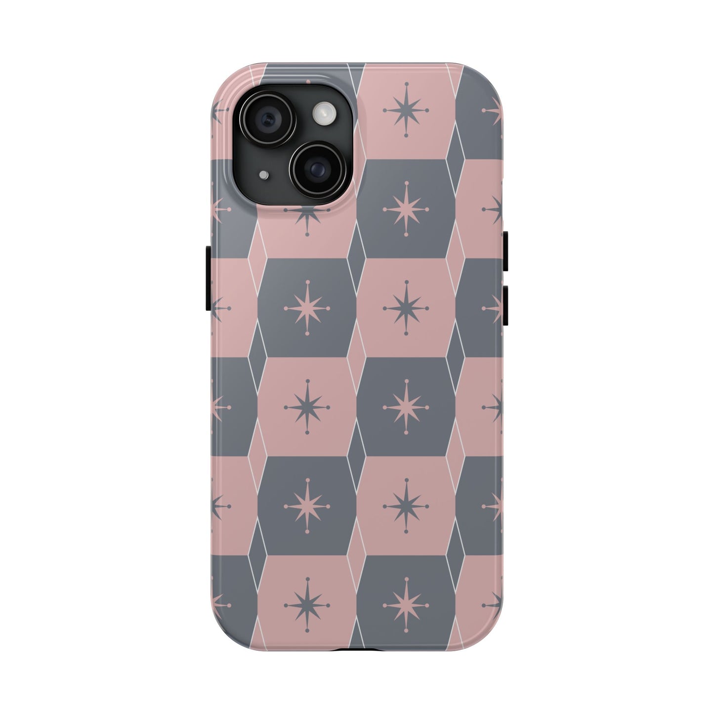 Square and Diamond Pattern in Pink and Gray Tough iPhone Cases