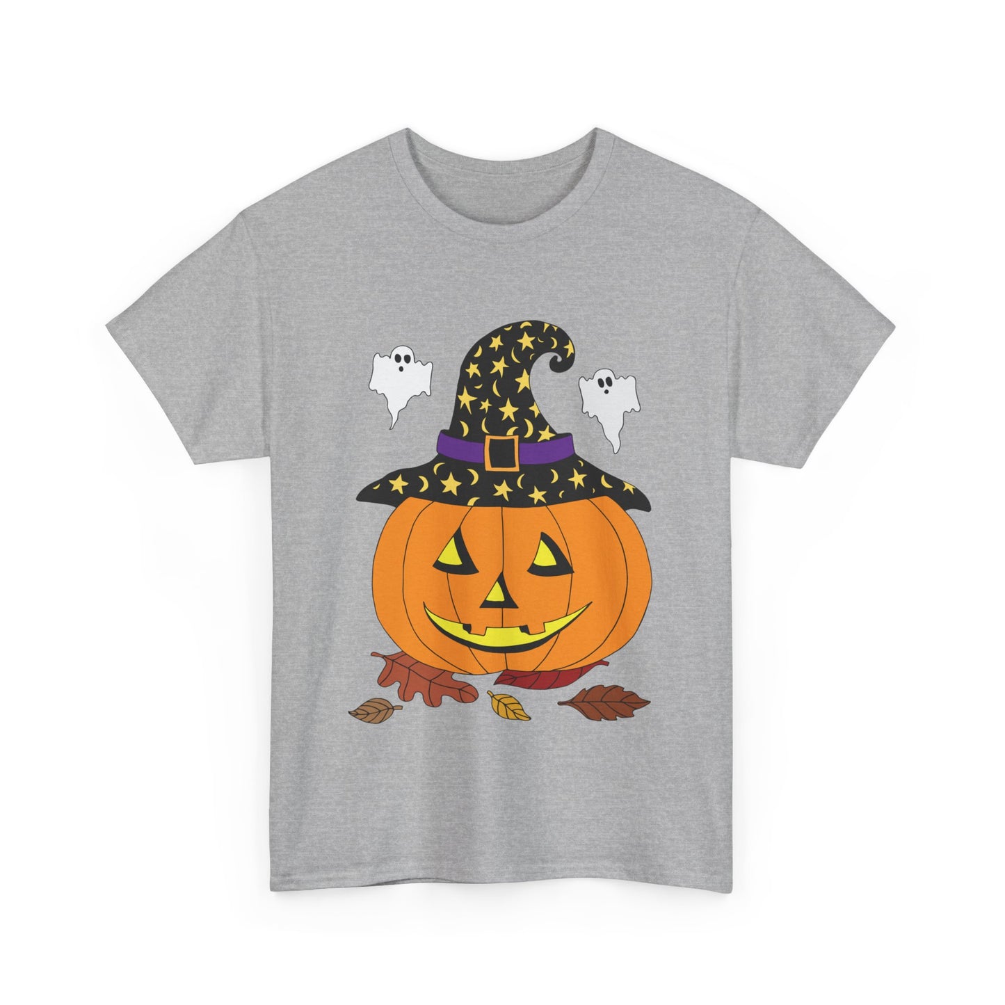 Halloween Jack O' Lantern in Witch Hat Unisex Heavy Cotton Tee