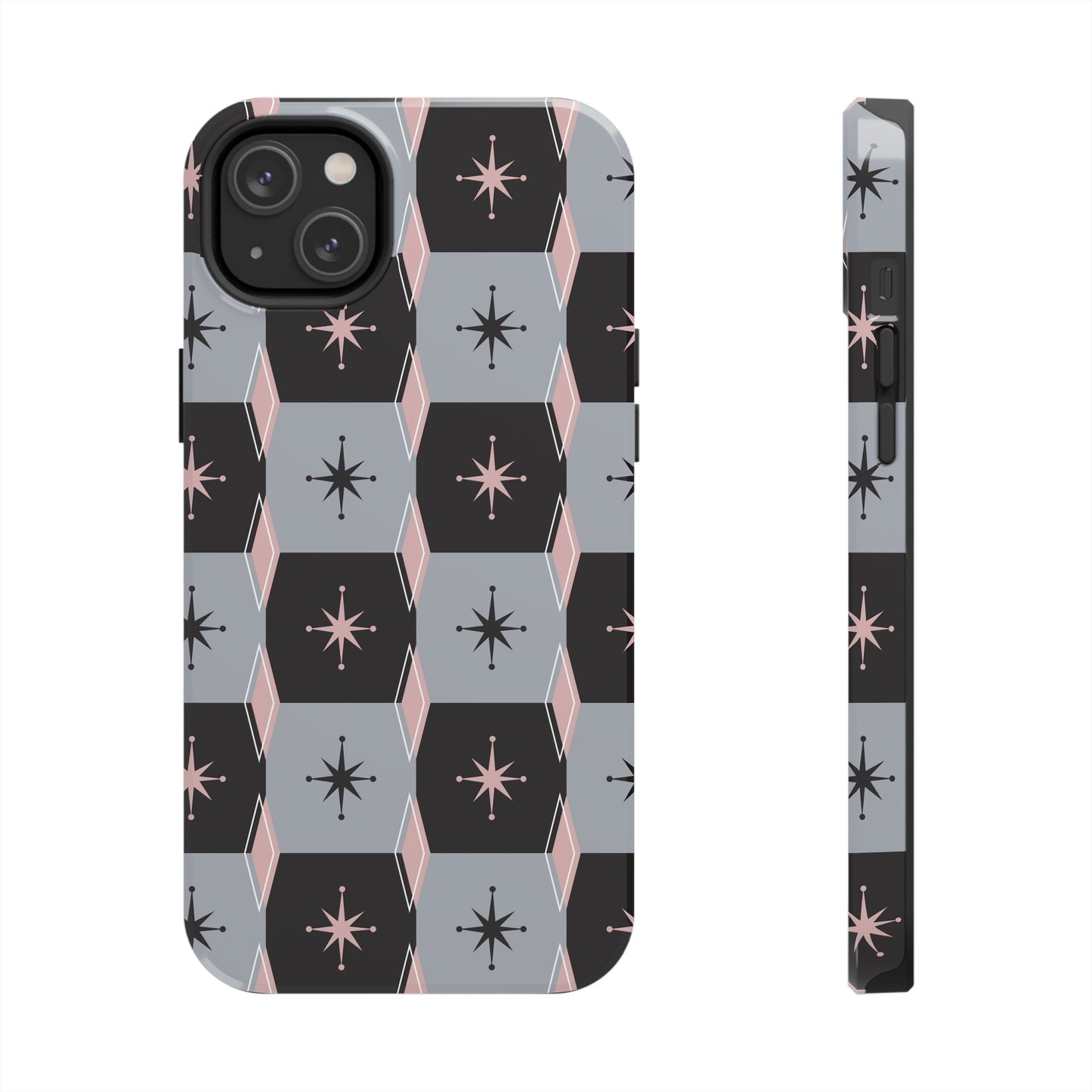 Diamond and Square Pattern in Pink, Black and Gray Tough iPhone Cases