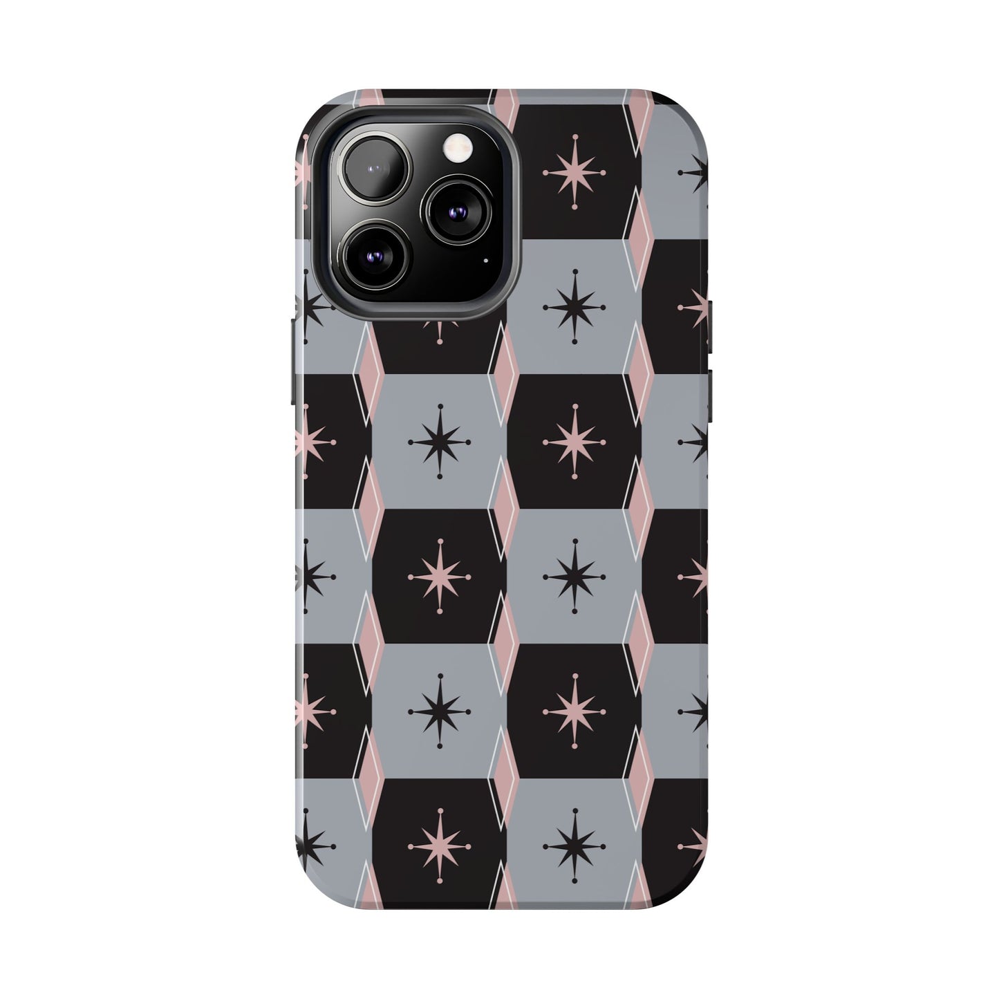 Diamond and Square Pattern in Pink, Black and Gray Tough iPhone Cases