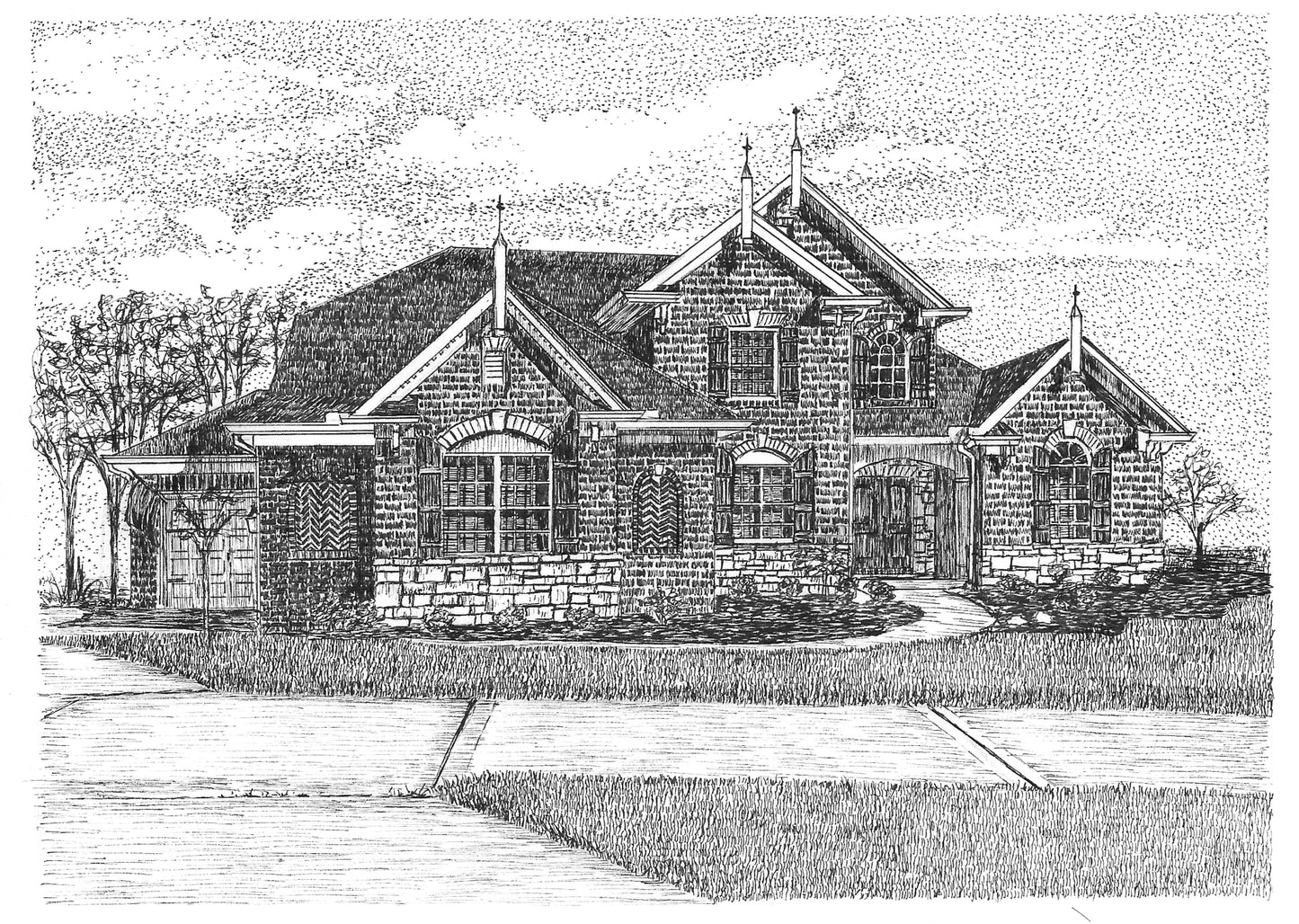 Miniature Custom House Portrait in Pen and Ink