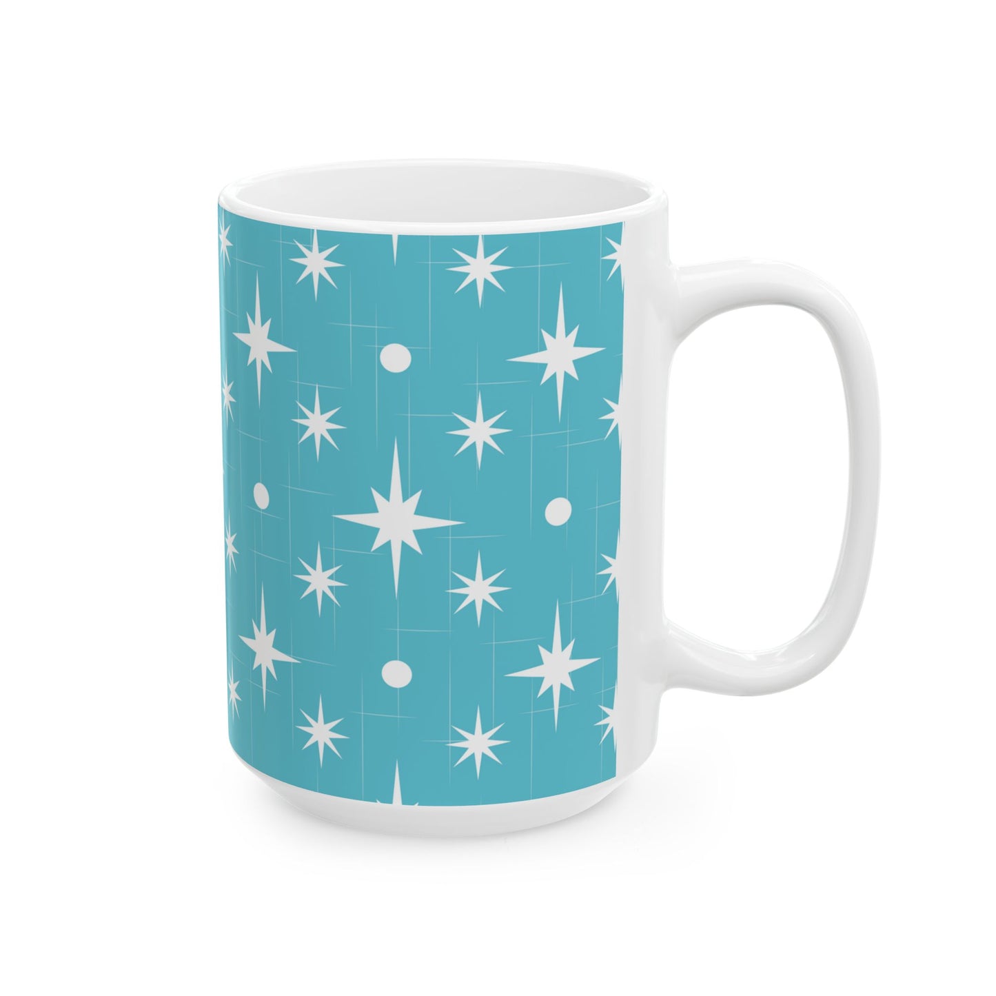 Starburst Pattern Ceramic Mug — Retro Turquoise Mid-Century Modern Coffee Cup (11oz, 15oz)