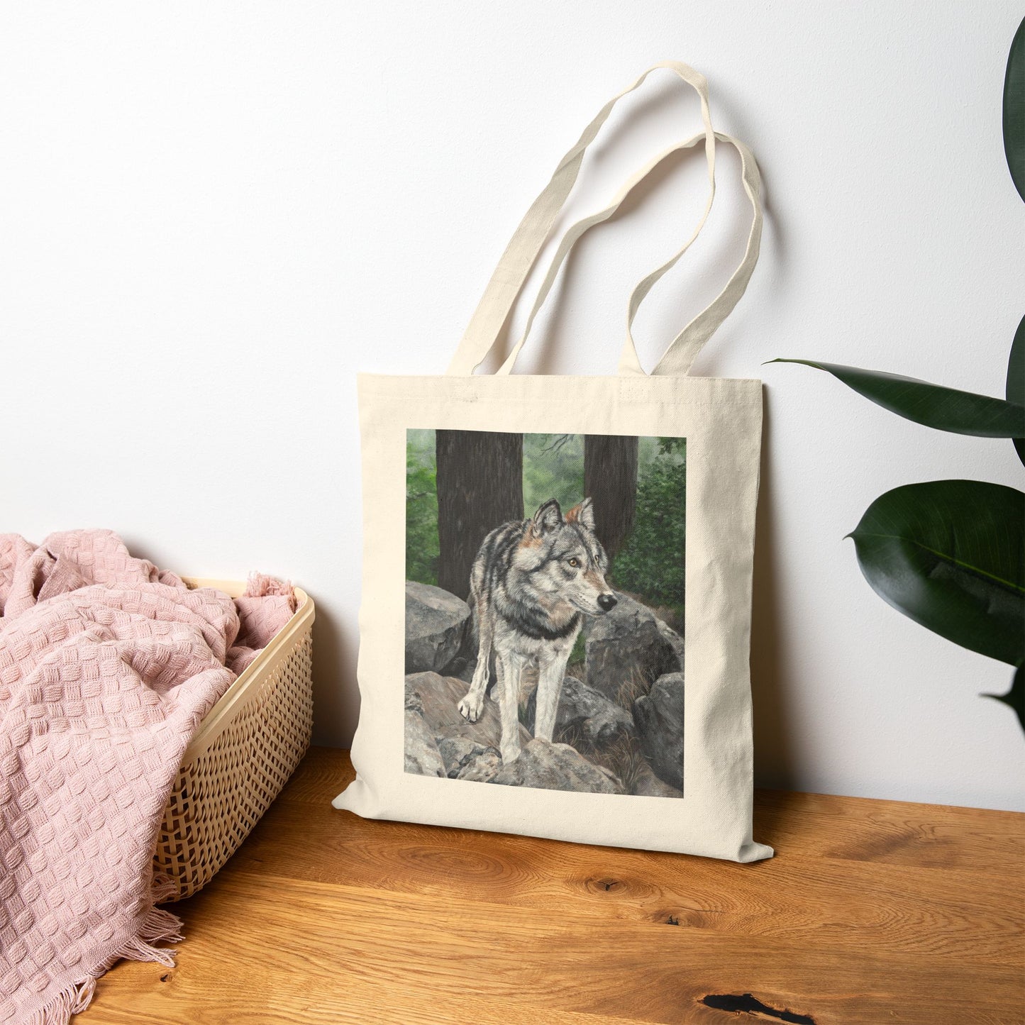 Wolf Illustration Cotton Tote Bag – Forest Wolf Art Tote for Nature Lovers