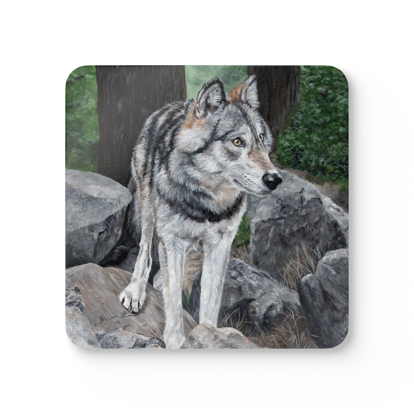 Wolf Cork Coaster Set — Rustic Wildlife Drink Coasters (4-Pack)