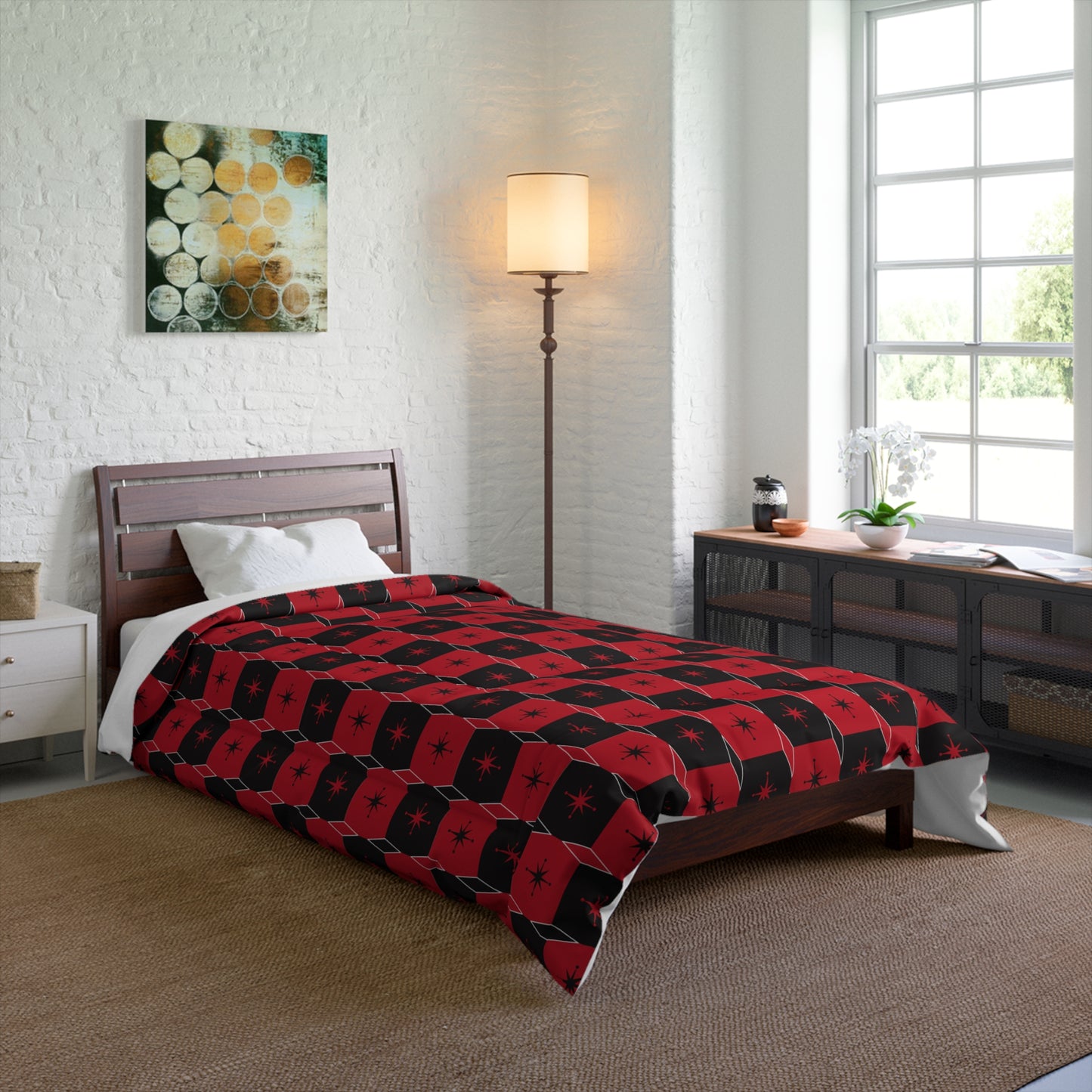 Plaid Star Comforter — Red & Black Midcentury Modern Star Pattern Bedding