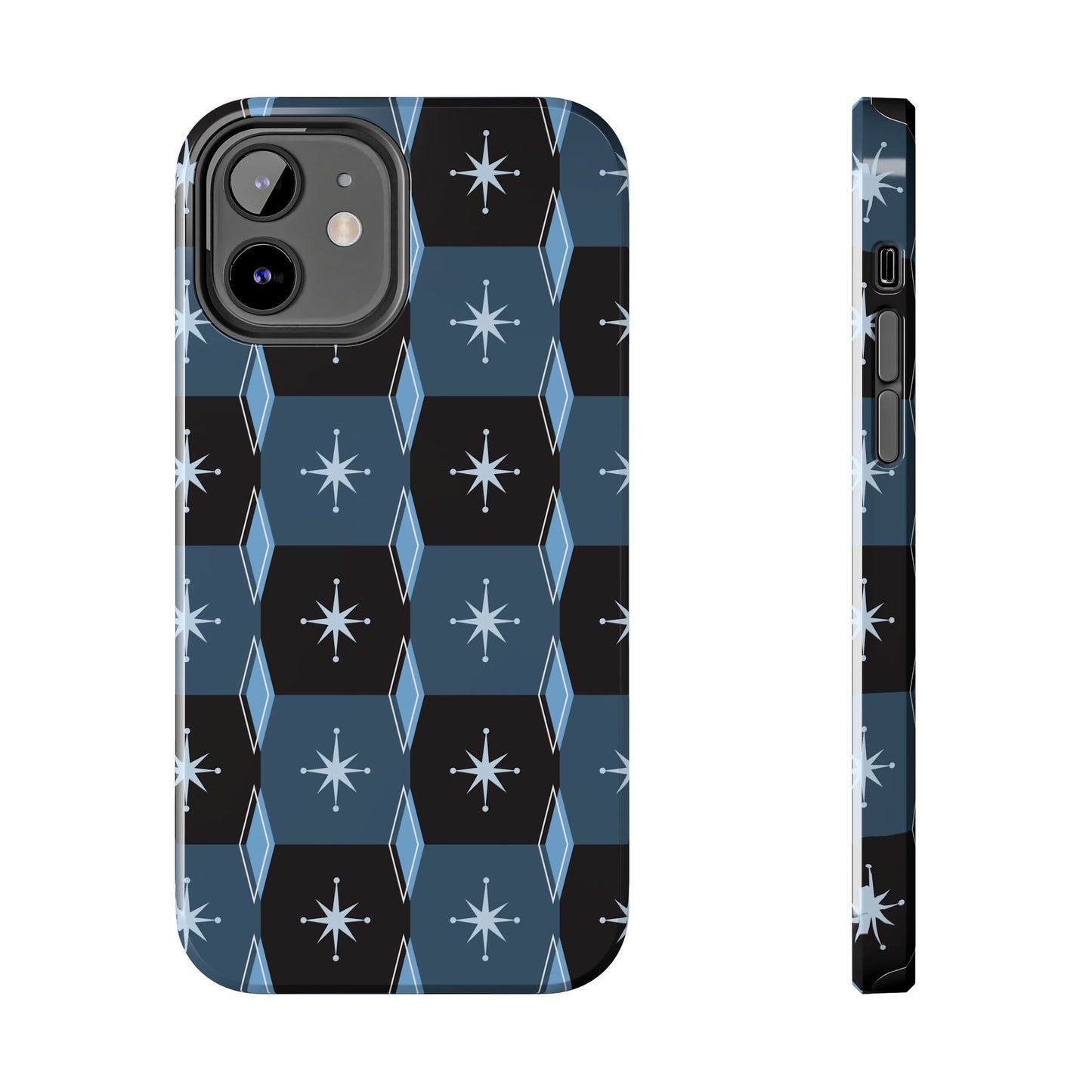 Blue and Black Diamond and Square Pattern Tough iPhone Cases