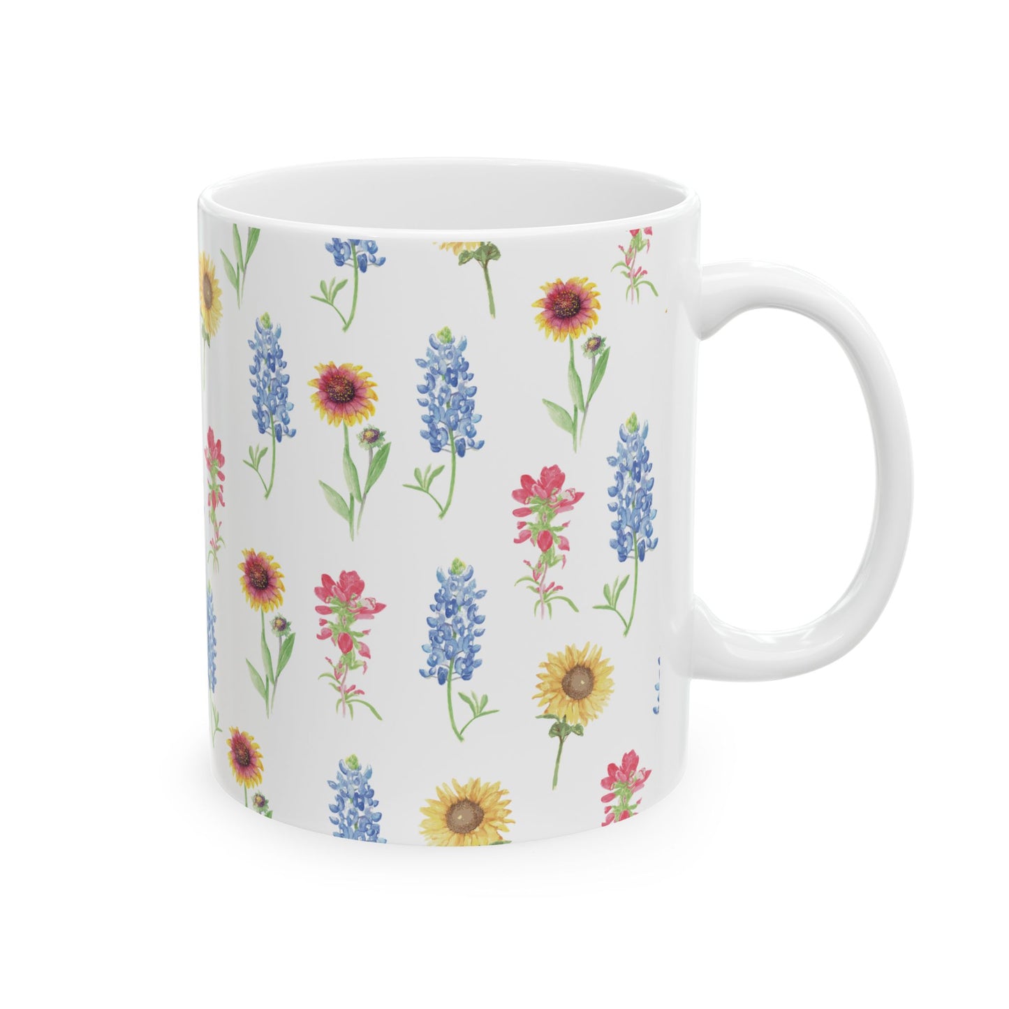 Texas Wildflower Mug — Sunflower & Bluebonnet Ceramic Coffee Cup (11oz, 15oz)