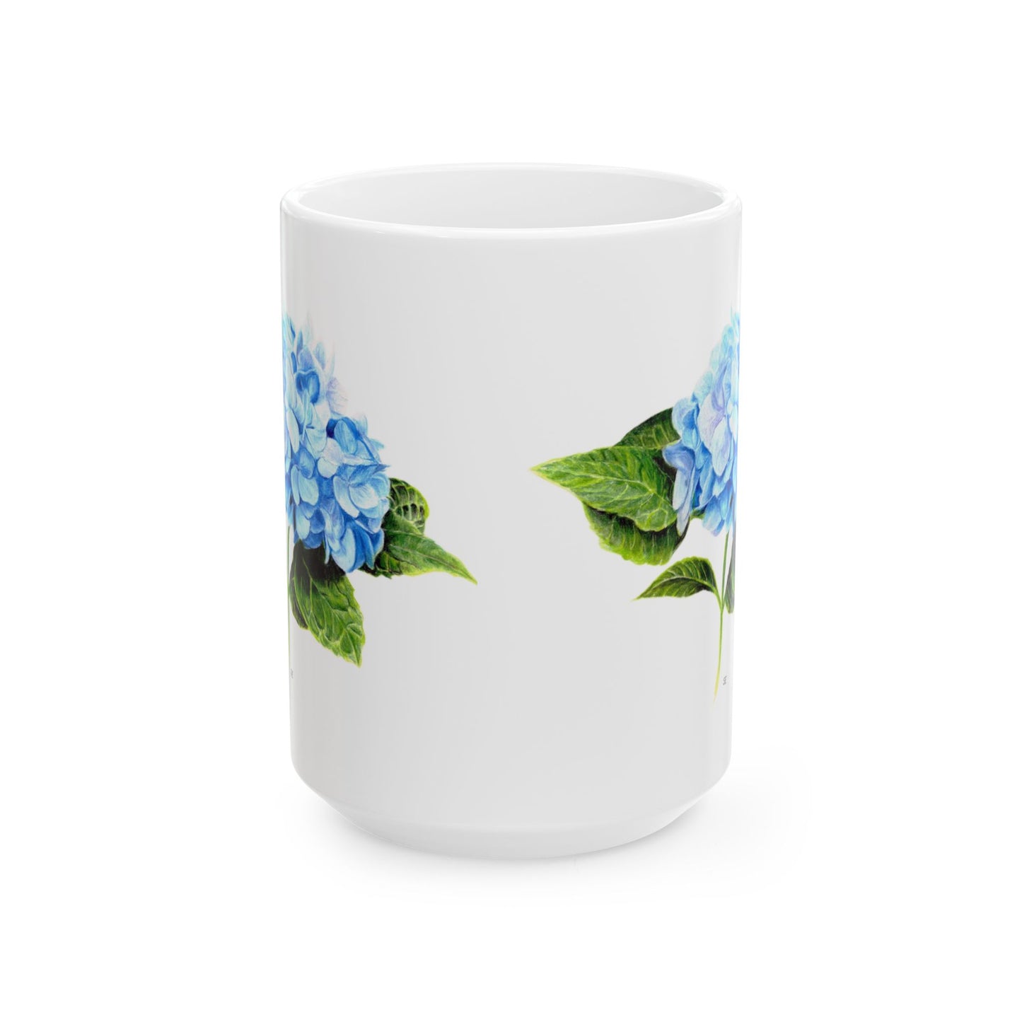 Hydrangea Ceramic Mug — Blue Floral Coffee Cup (11oz & 15oz)