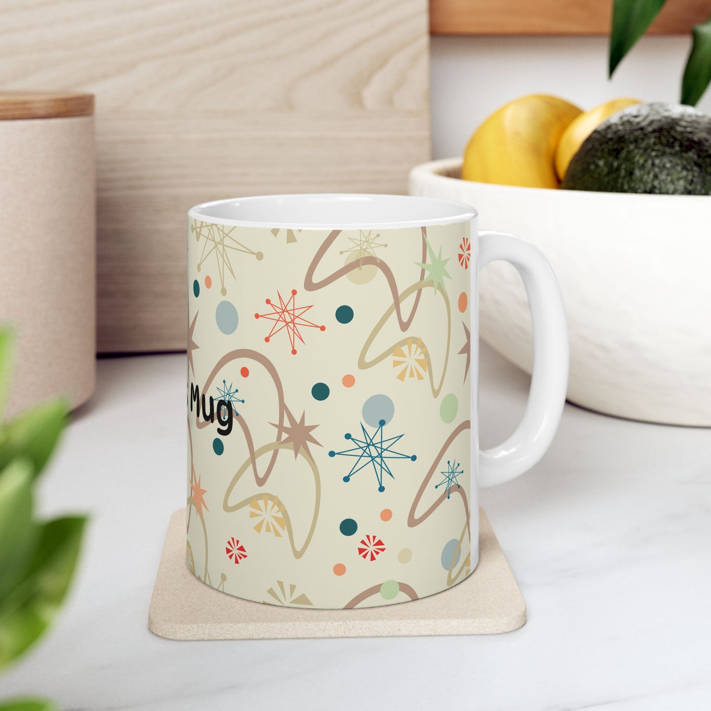 Personalized Retro Starburst Ceramic Mug — Custom Name Coffee Cup (11oz & 15oz)