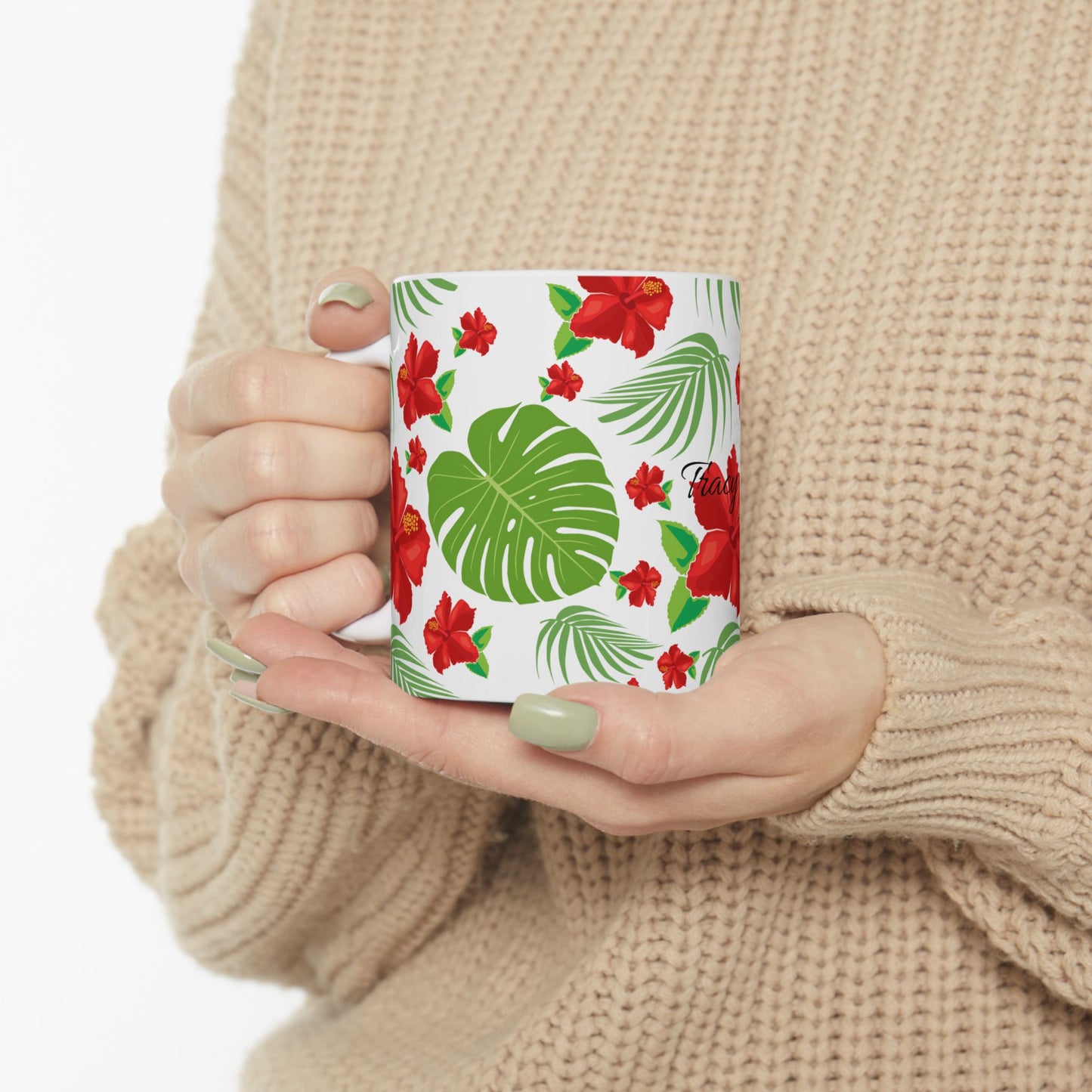 Tropical Hibiscus Mug — Floral Palm Leaf Coffee Cup (11oz/15oz)