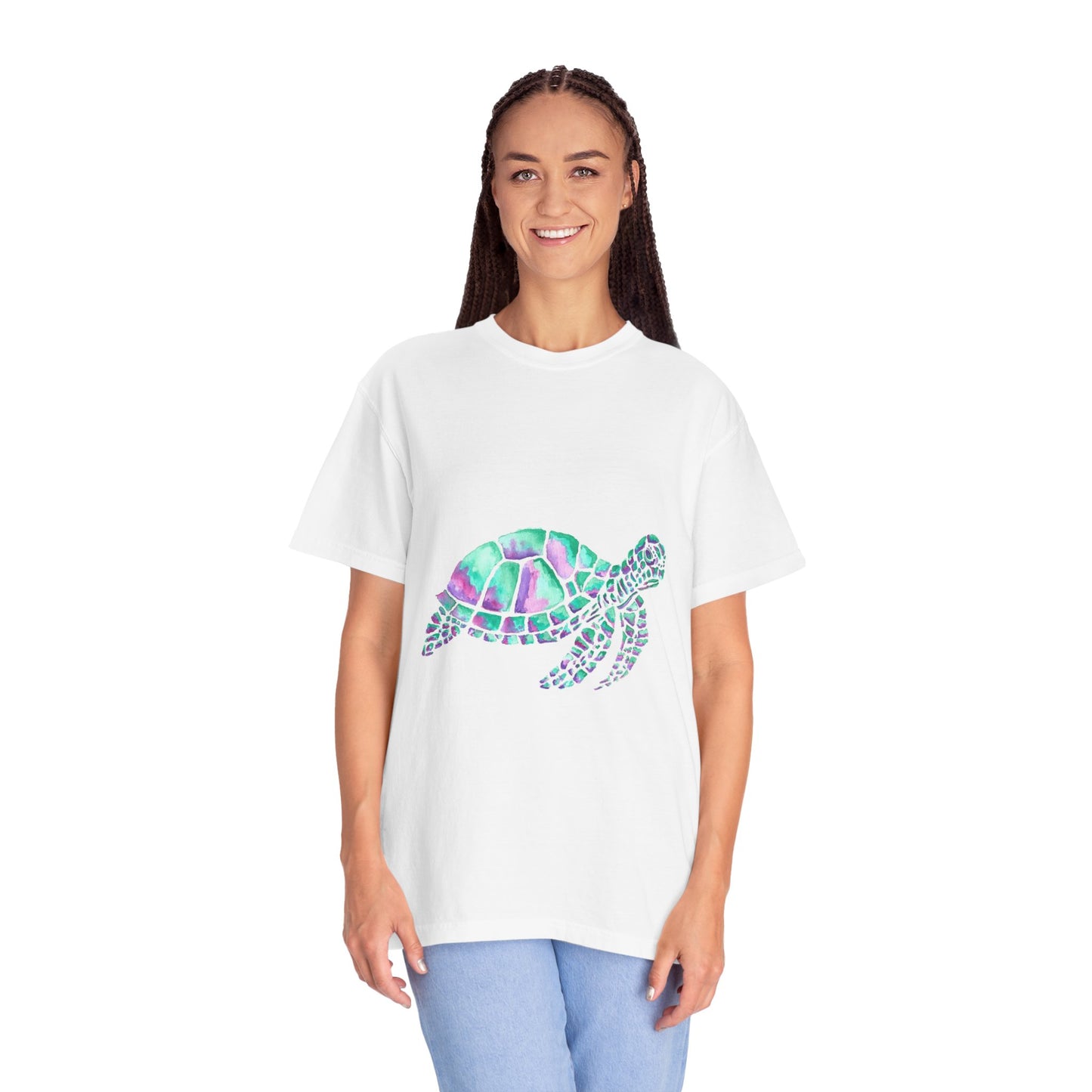 Sea Turtle in Teal and Purple Unisex Garment-Dyed T-shirt