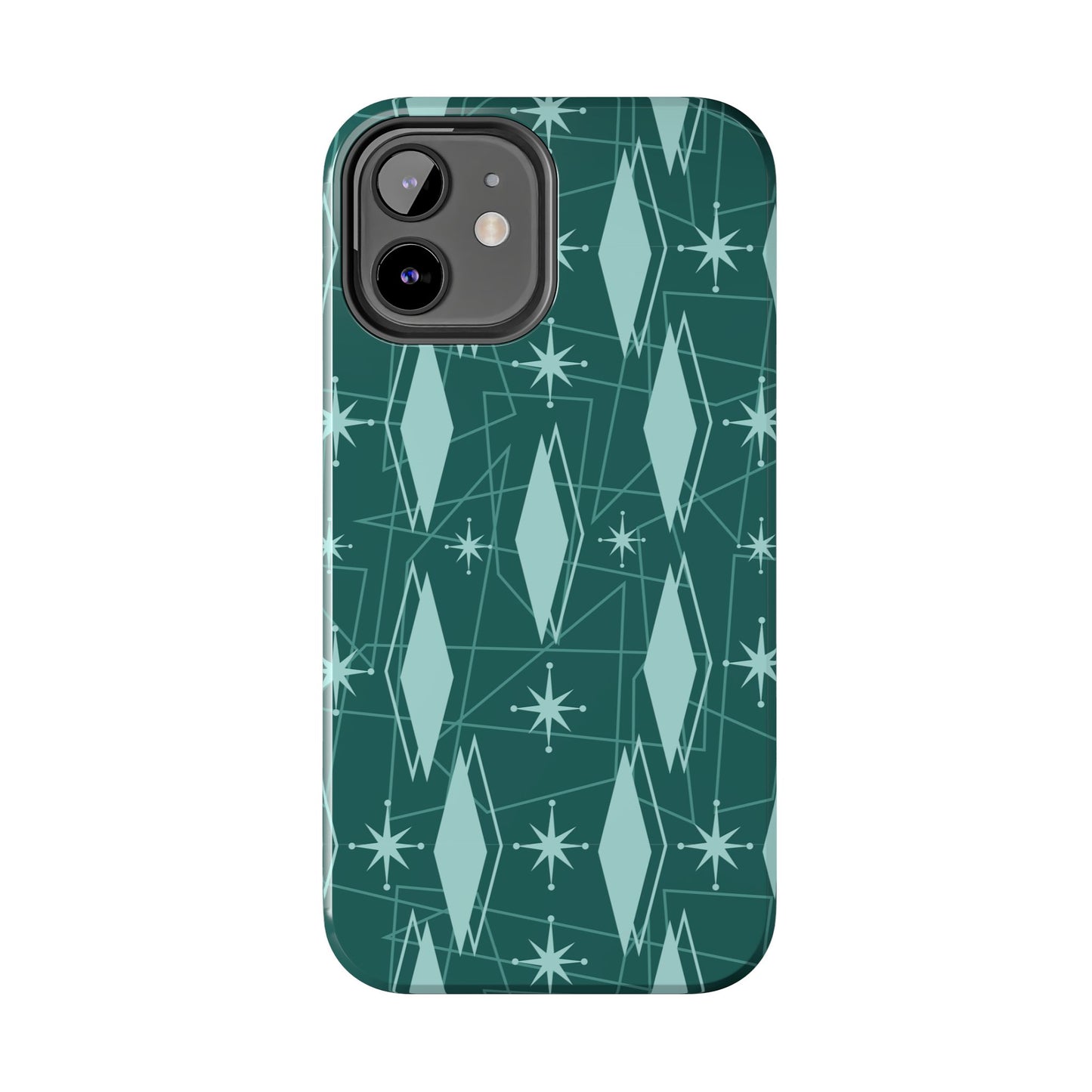 1950s Retro Star and Diamond Pattern in Green Tough iPhone Cases