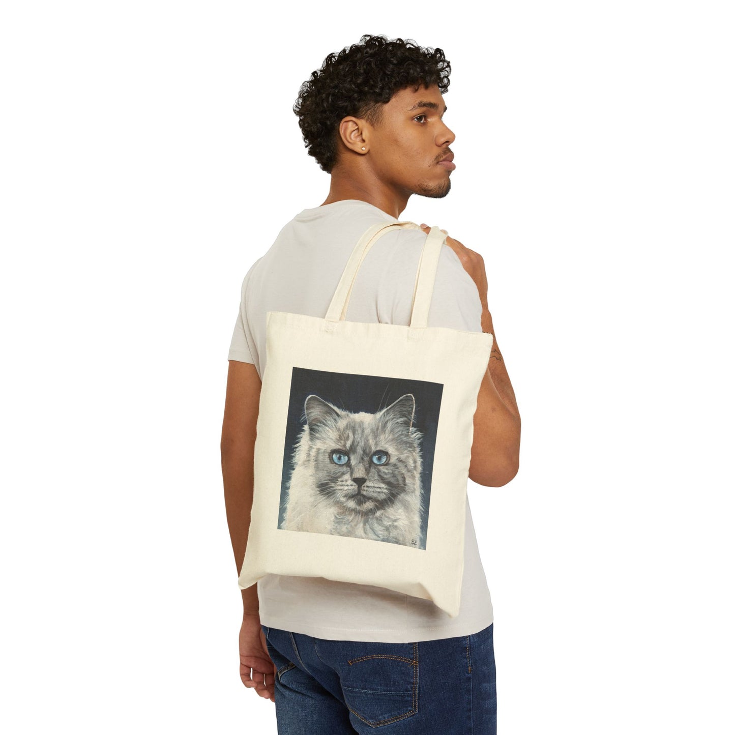 Blue-Eyed Ragdoll Cat Canvas Tote Bag — Cute Cat Portrait Eco Shopper