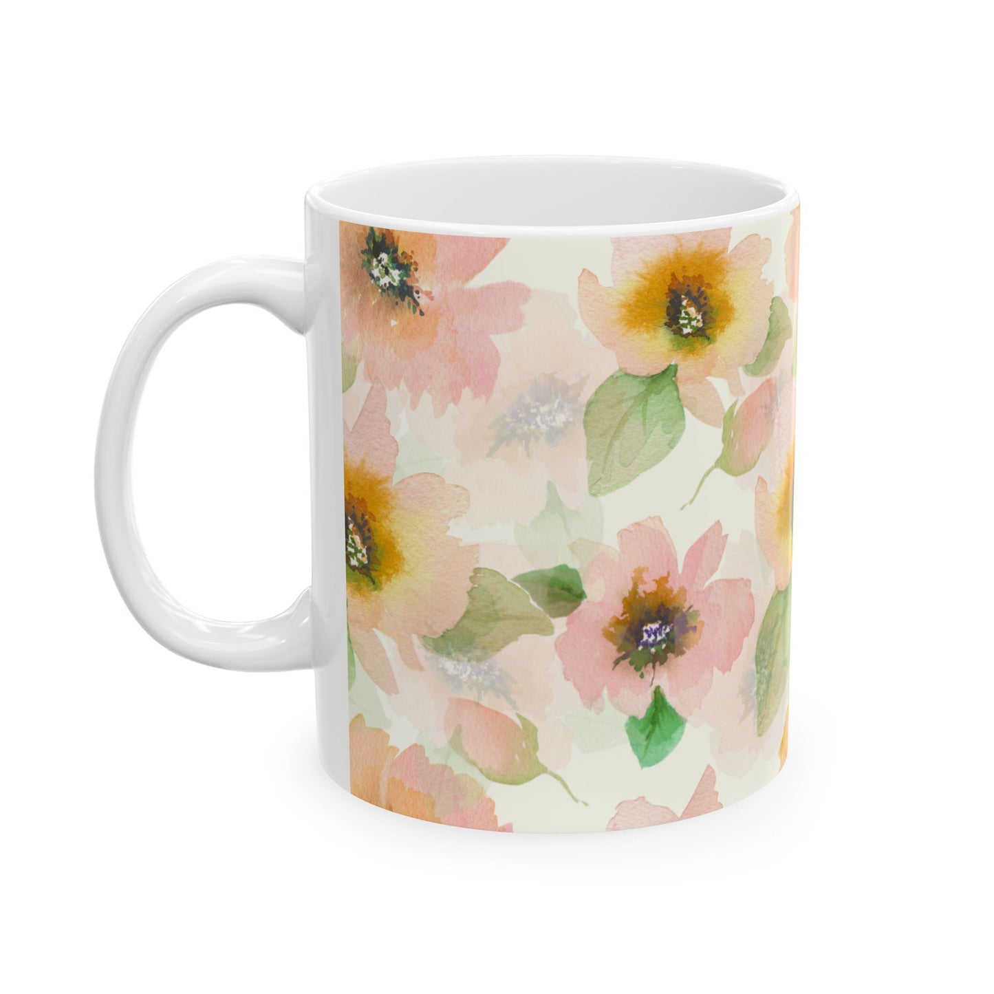 Pink Floral Ceramic Mug 11oz