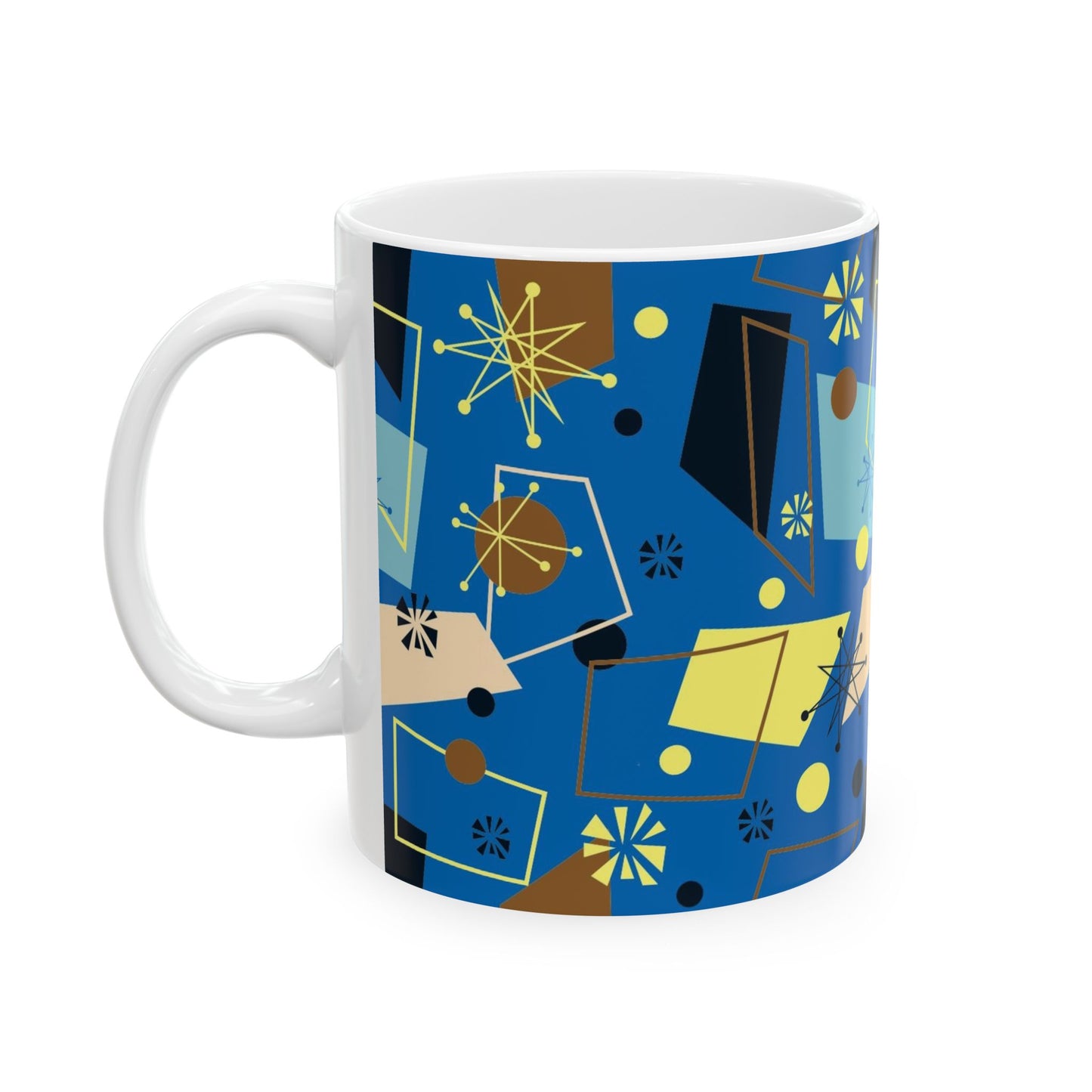Retro Atomic Blue Ceramic Mug – Mid-Century Modern Geometric Coffee Cup (11oz/15oz)