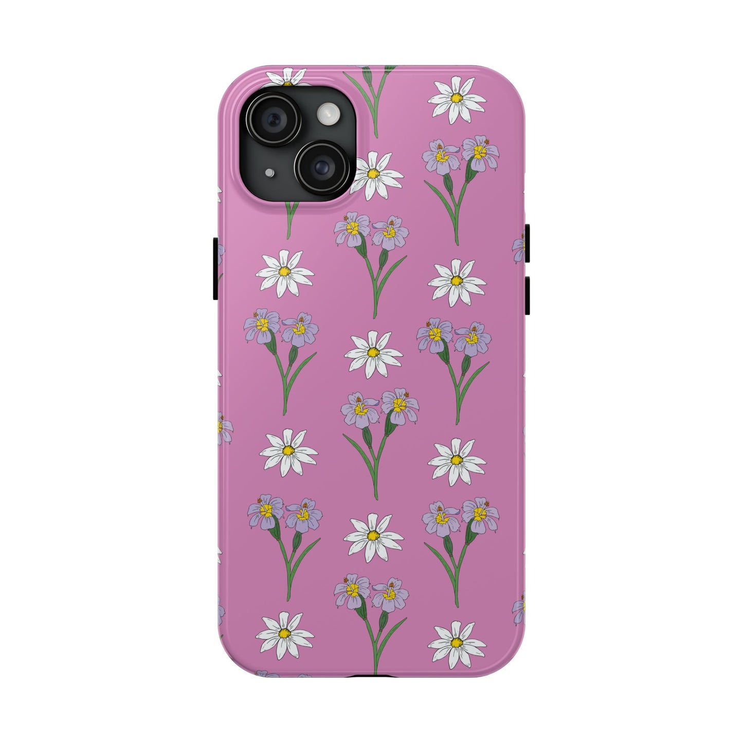 Daisy and Blue Flower Pattern on Pink Tough iPhone Cases