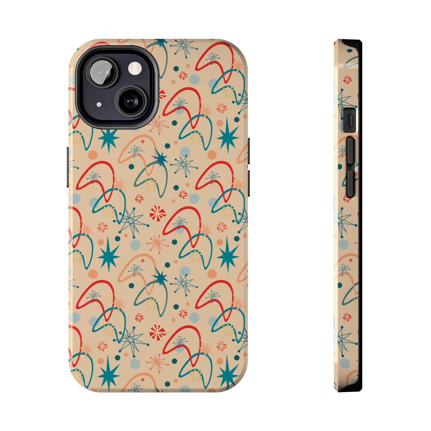 1950s Atomic Age Retro Pattern in Beige Tough iPhone Case