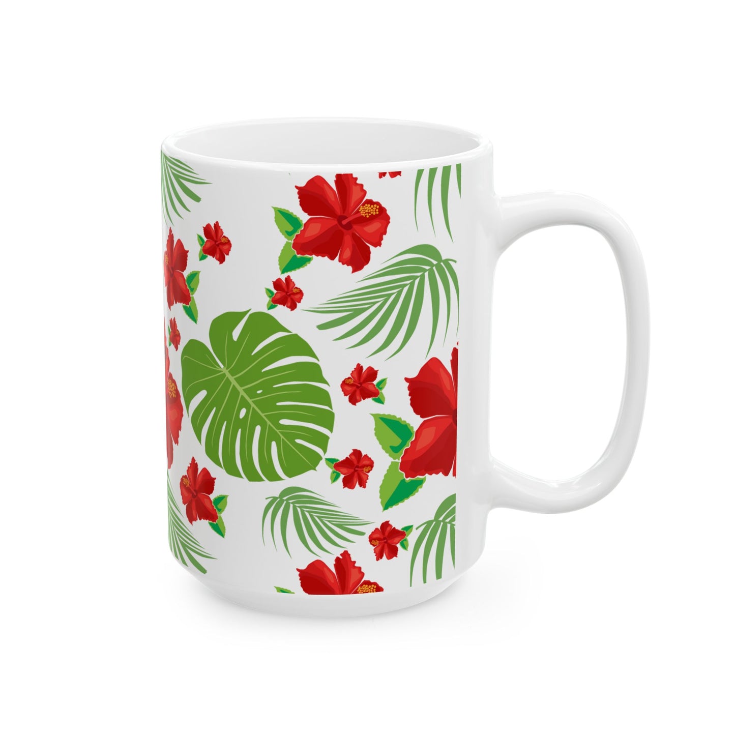 Tropical Hibiscus Mug — Floral Palm Leaf Coffee Cup (11oz/15oz)
