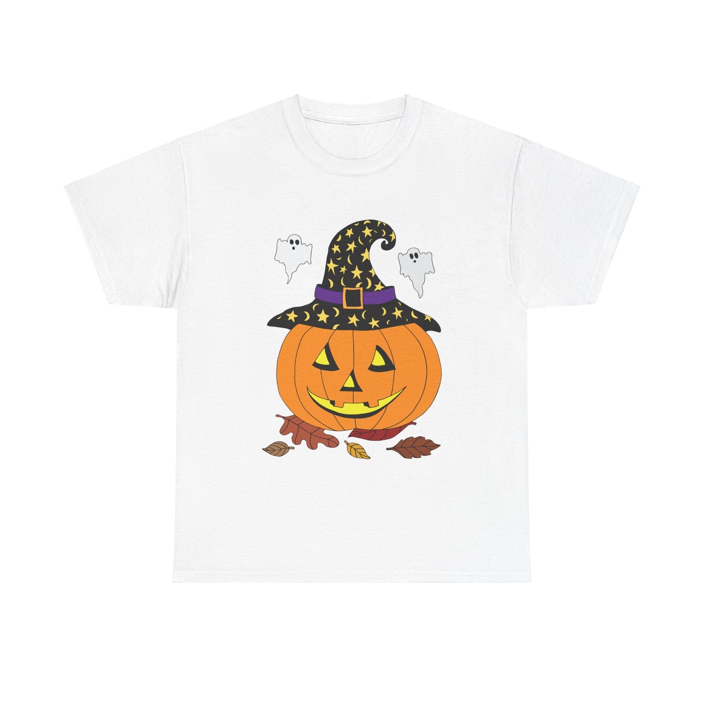 Halloween Jack O' Lantern in Witch Hat Unisex Heavy Cotton Tee