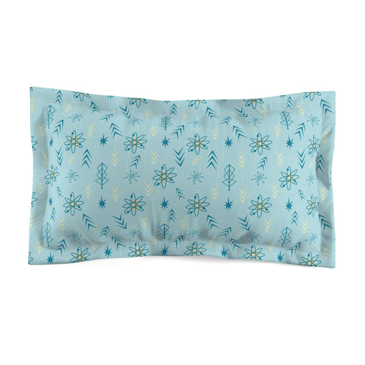 Midcentury Modern Atomic Age Microfiber Pillow Sham — Soft Blue Pattern