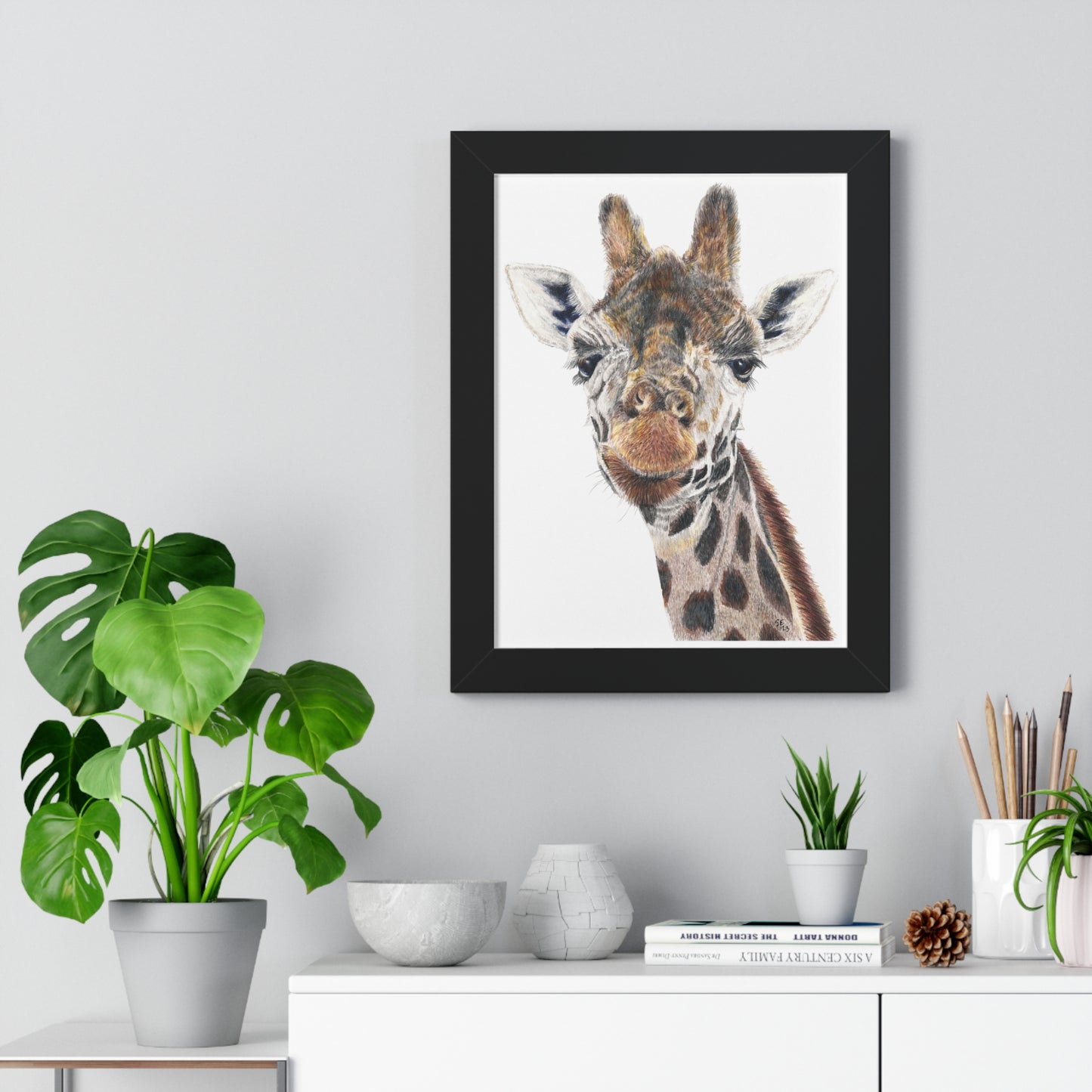 Colored Pencil Giraffe Framed Vertical Poster