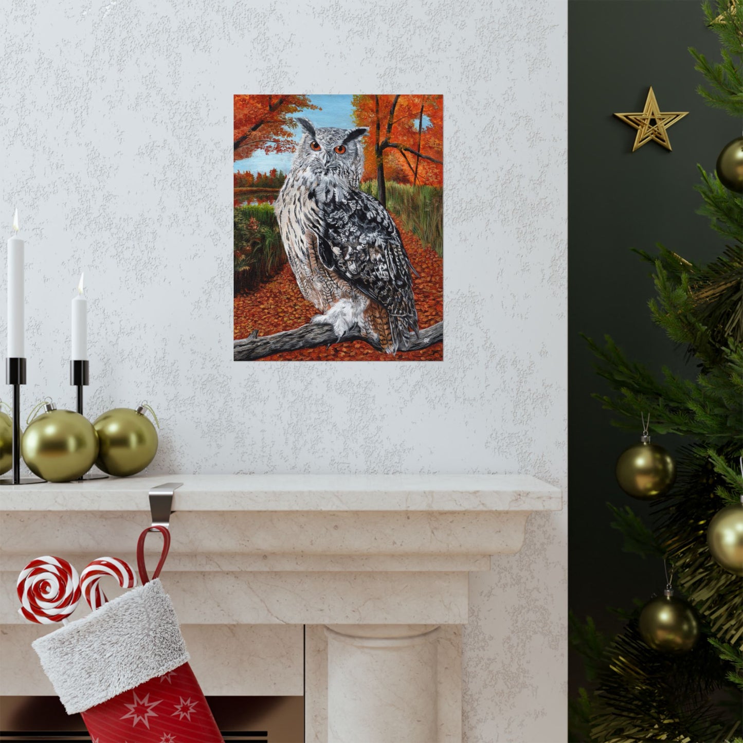 Owl in Autumn Matte Poster — Wildlife Wall Art Print