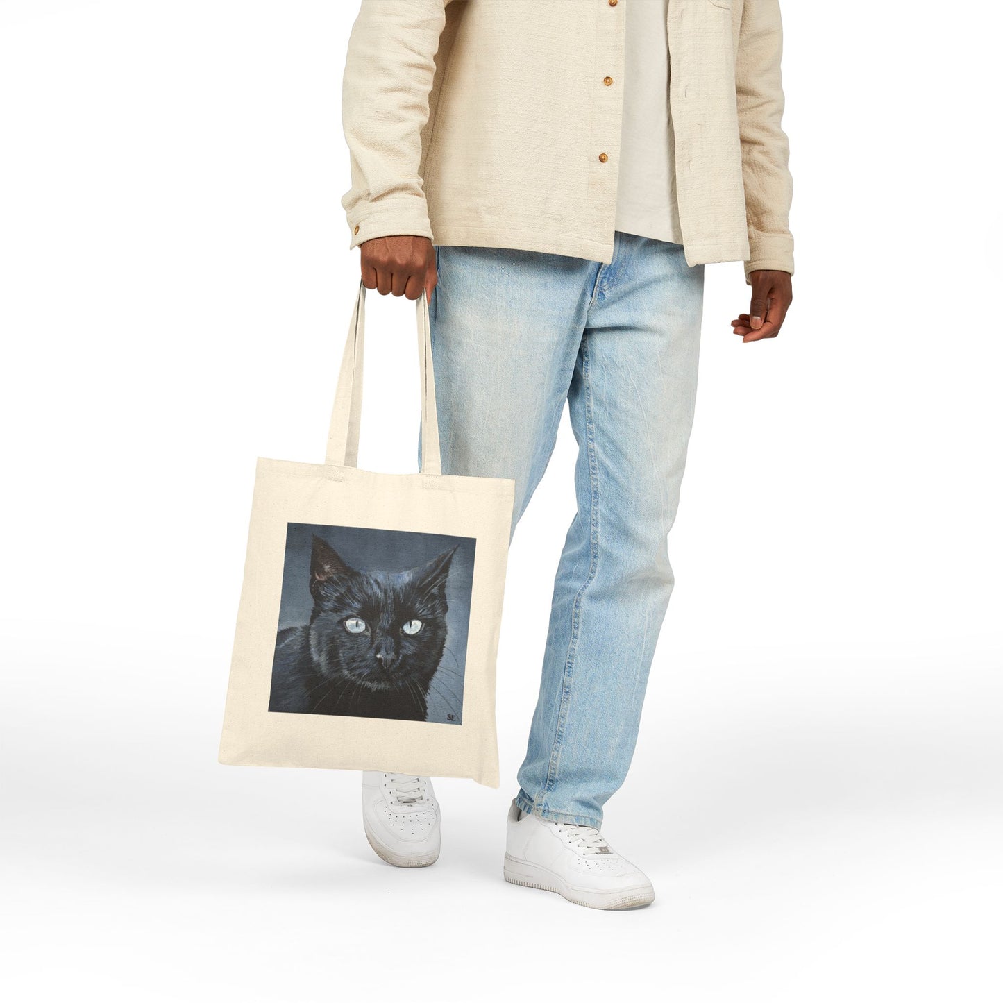 Black Cat Portrait Tote Bag — Cute Pet Canvas Grocery & Everyday Shopper