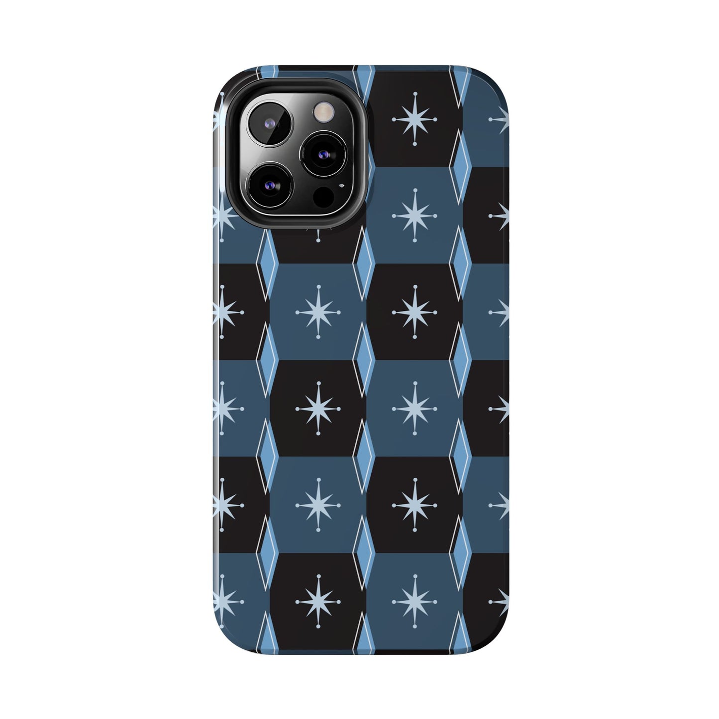 Blue and Black Diamond and Square Pattern Tough iPhone Cases