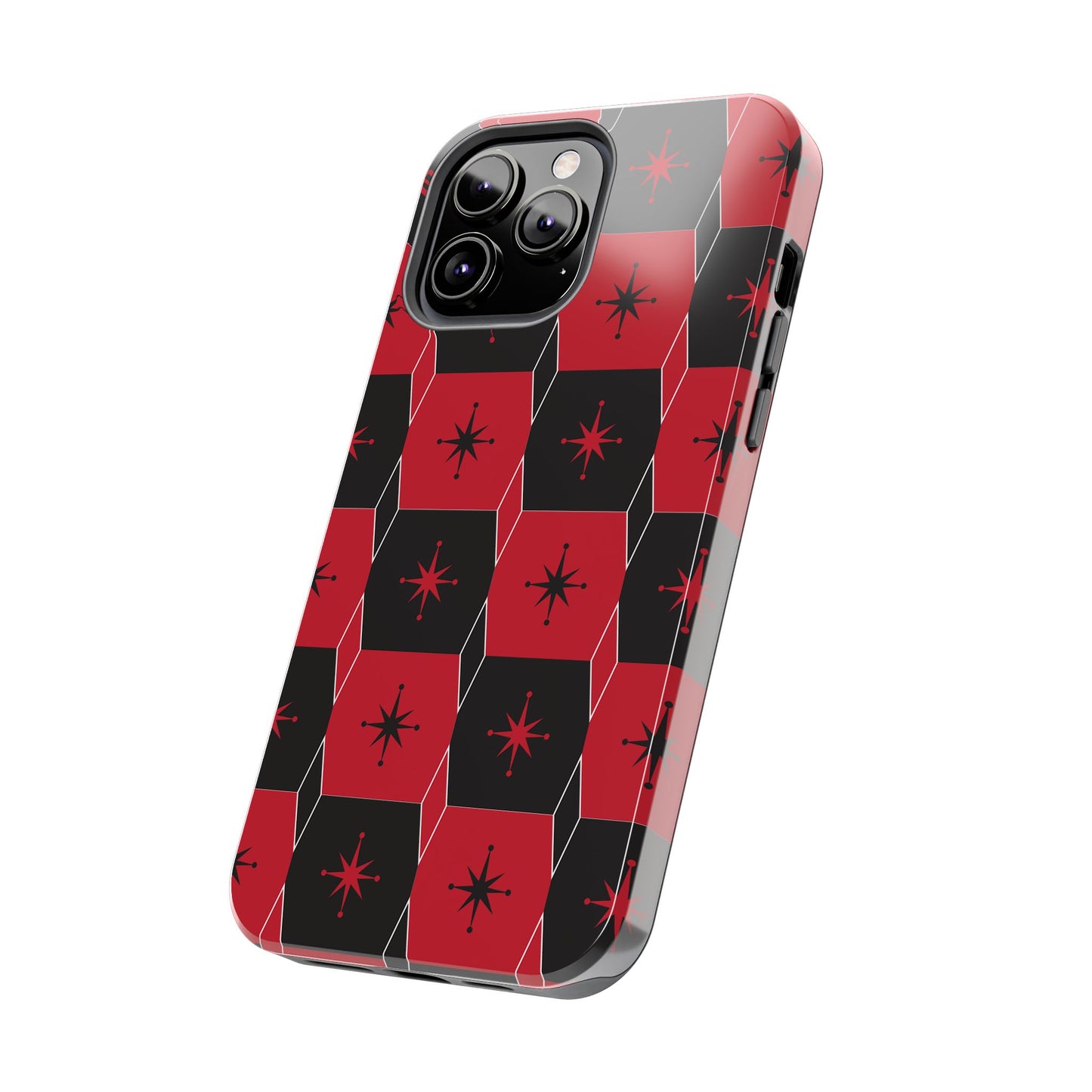 Square and Diamond Pattern in Red and Black Tough iPhone Case