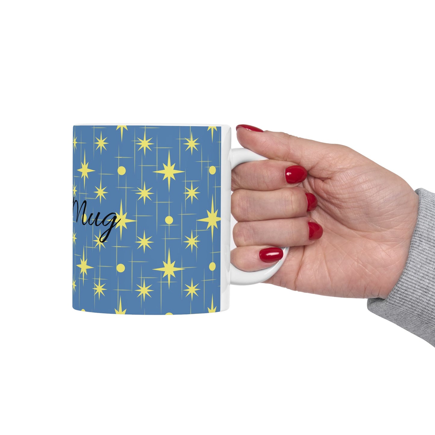 Retro Star Pattern Ceramic Mug — Blue & Yellow 11oz/15oz