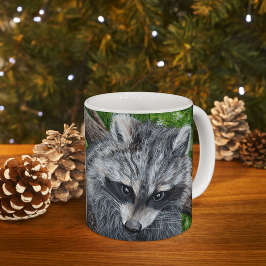 Raccoon Art Ceramic Mug — Forest Wildlife Coffee Cup (11oz & 15oz)