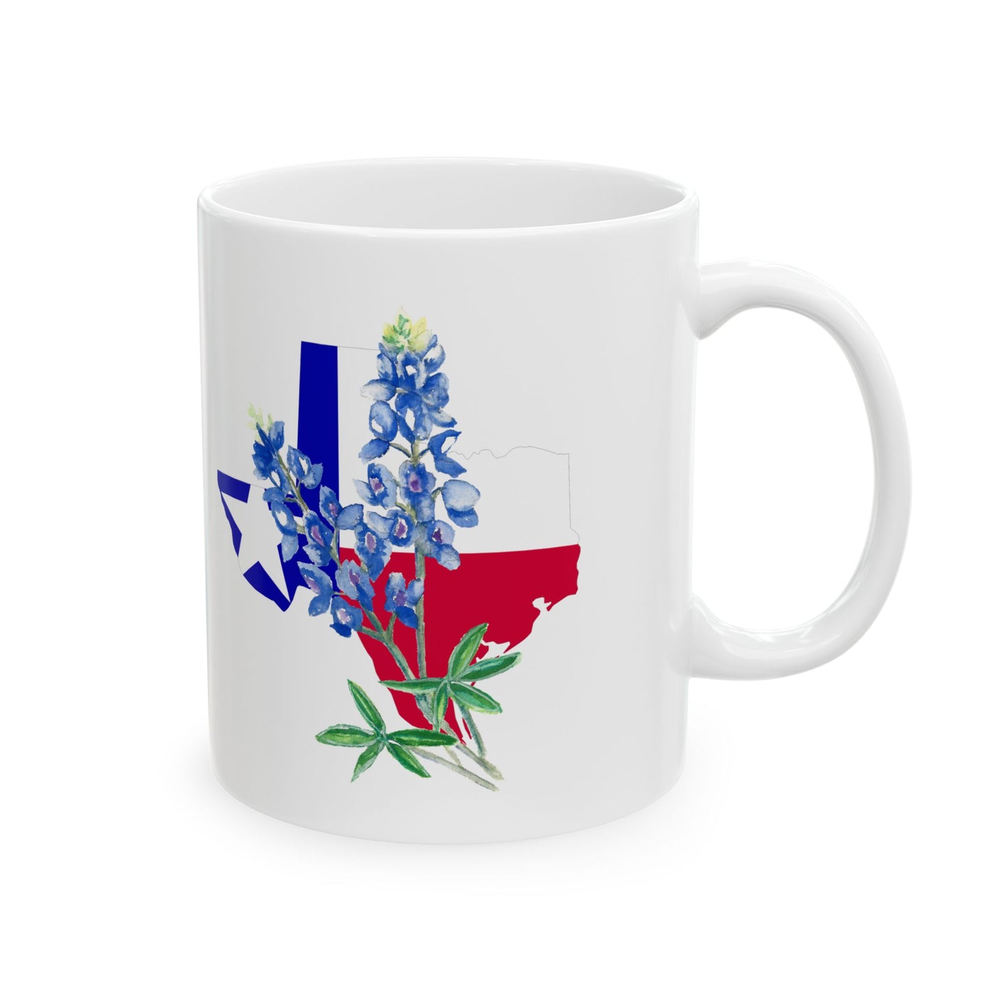 Texas Flag Floral Ceramic Mug — Bluebonnet State Pride Coffee Cup (11oz & 15oz)