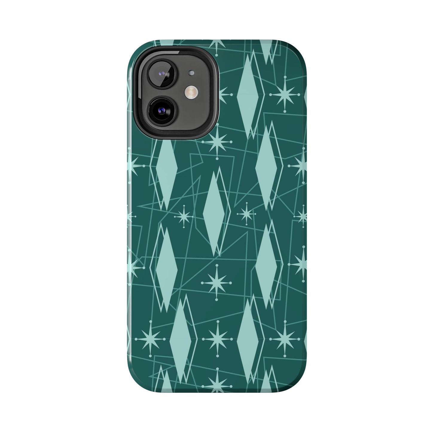 1950s Retro Star and Diamond Pattern in Green Tough iPhone Cases