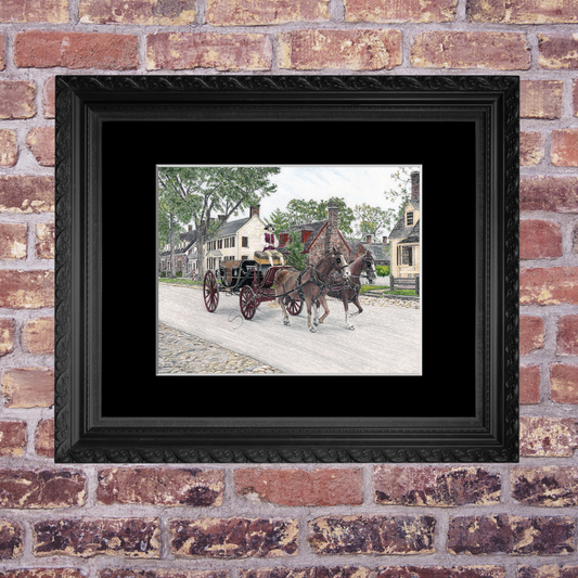 Colonial Williamsburg's Carriage Ride Archival Giclee Matte Print in Black or White Mat